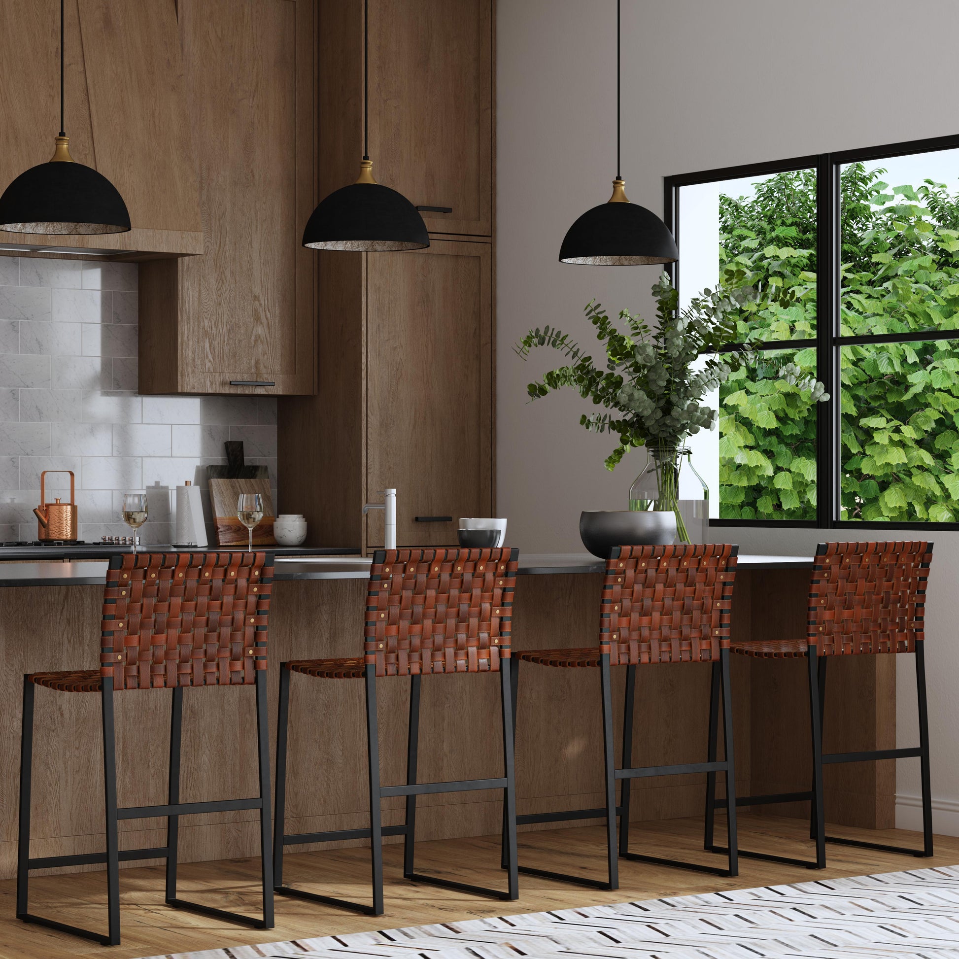 Butler Specialty Company Urban 25 in. Seat Height Woven Leather Counter Stool, Medium Brown