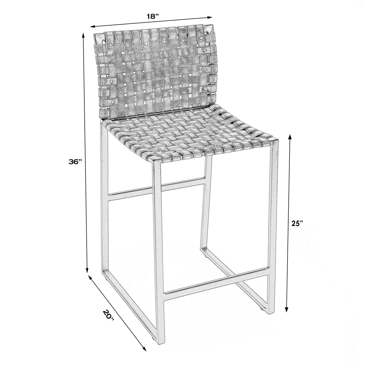 Butler Specialty Company Urban 25 in. Seat Height Woven Leather Counter Stool, Medium Brown