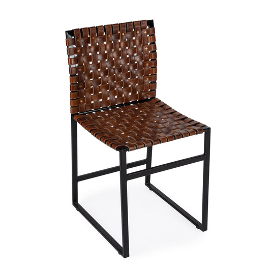 Butler Specialty Company Urban 24.5 in. Seat Height Woven Leather Side Chair, Medium Brown