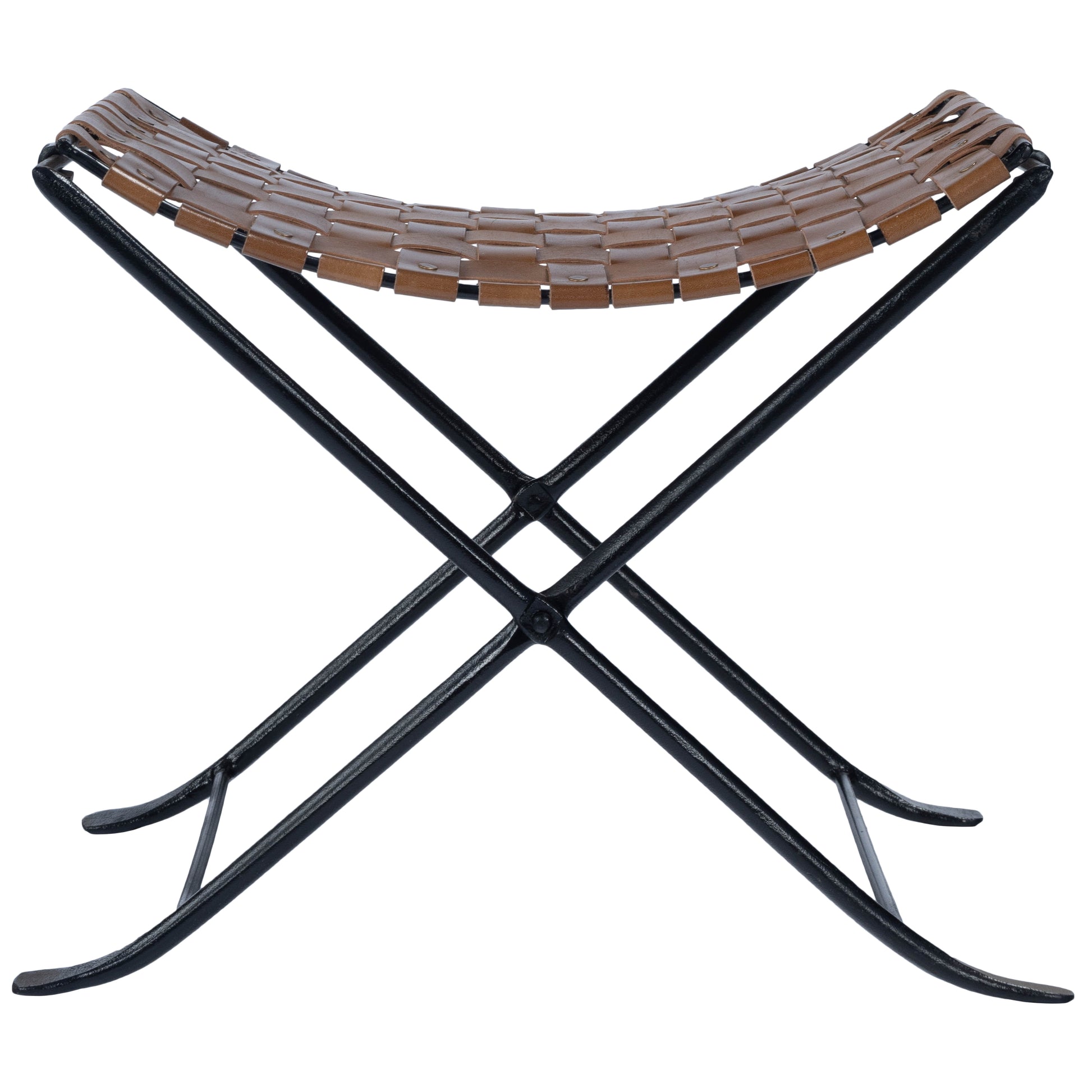 Butler Specialty Company Karma 17.5 in. Seat Height Foldable Woven Leather Stool, Medium Brown