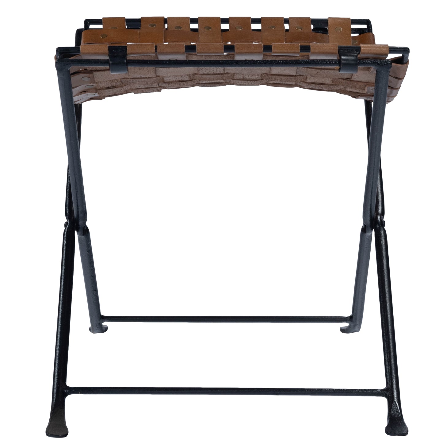Butler Specialty Company Karma 17.5 in. Seat Height Foldable Woven Leather Stool, Medium Brown