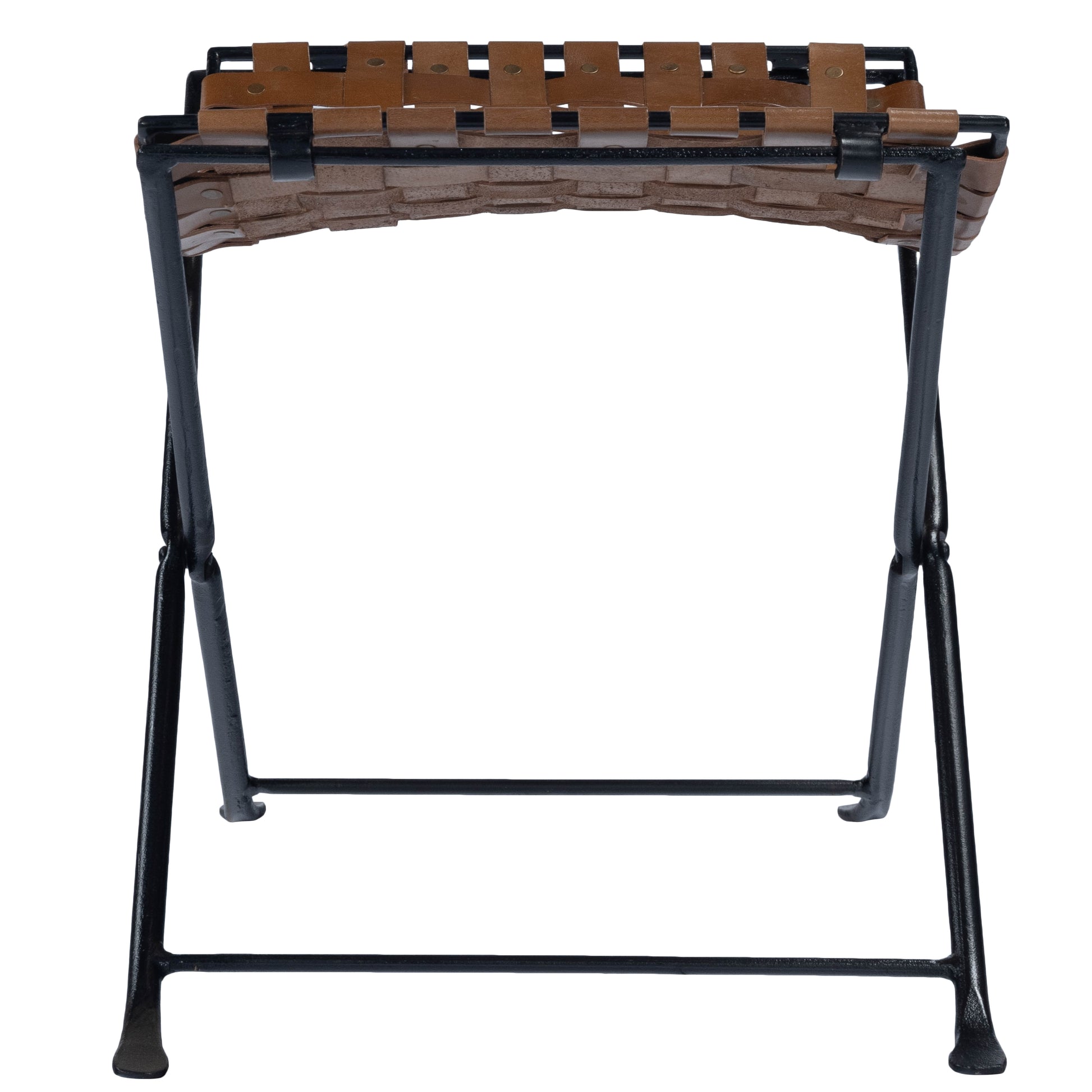 Butler Specialty Company Karma 17.5 in. Seat Height Foldable Woven Leather Stool, Medium Brown