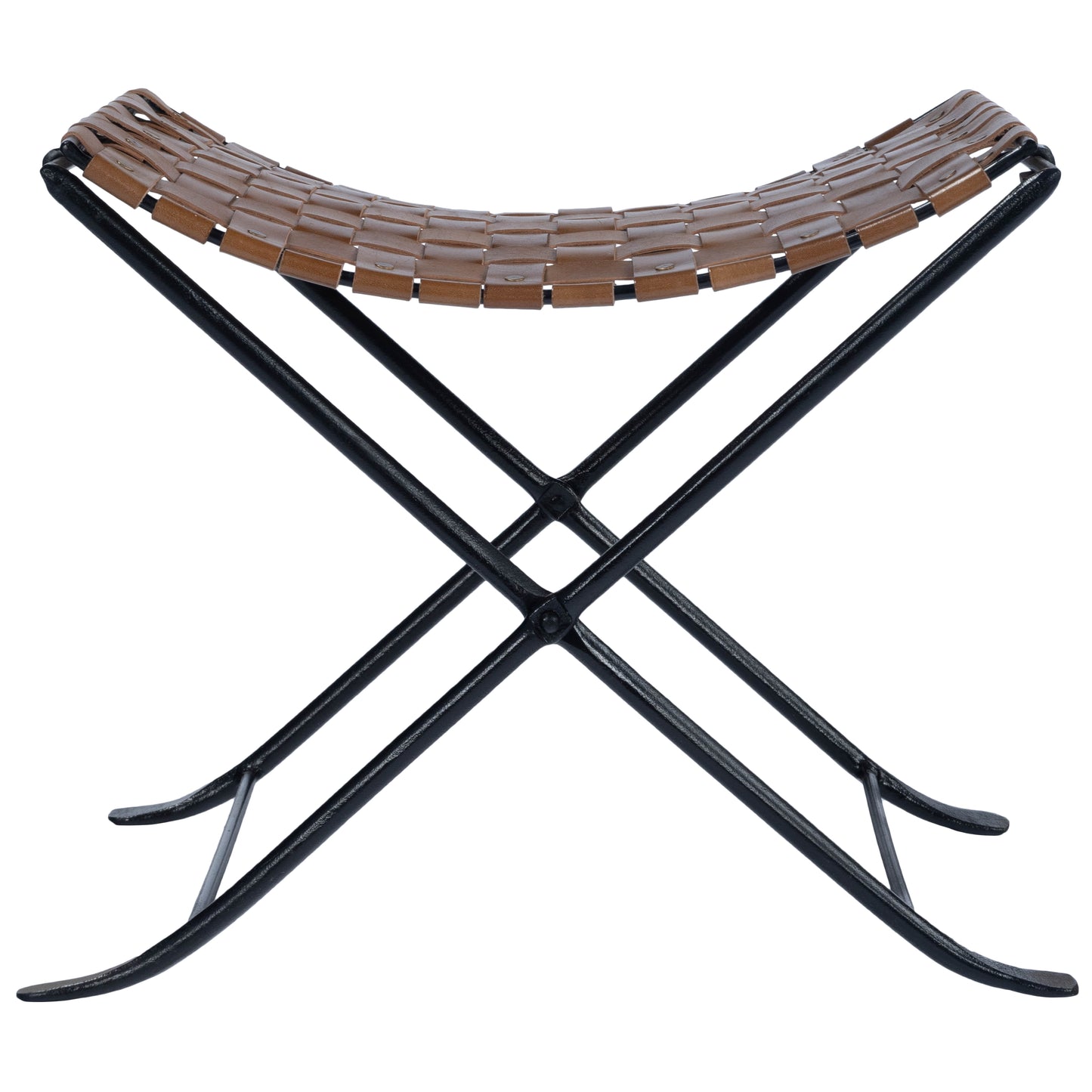 Butler Specialty Company Karma 17.5 in. Seat Height Foldable Woven Leather Stool, Medium Brown