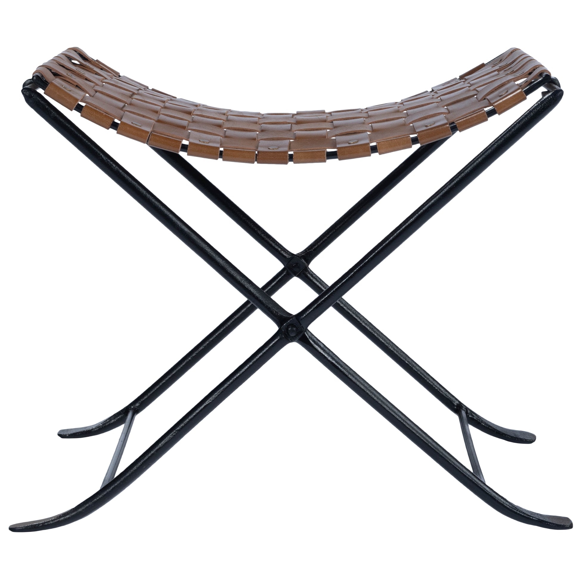 Butler Specialty Company Karma 17.5 in. Seat Height Foldable Woven Leather Stool, Medium Brown