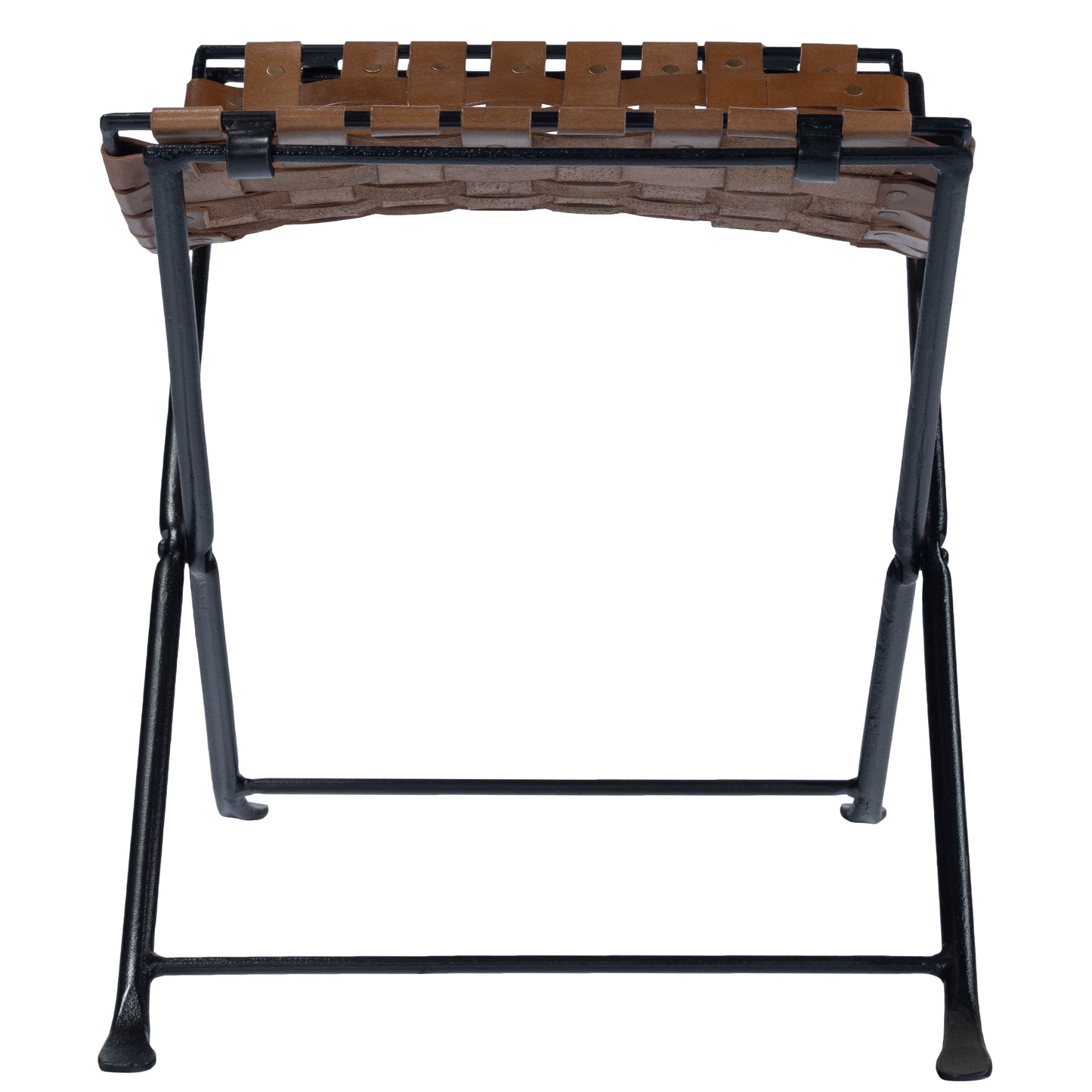 Butler Specialty Company Karma 17.5 in. Seat Height Foldable Woven Leather Stool, Medium Brown