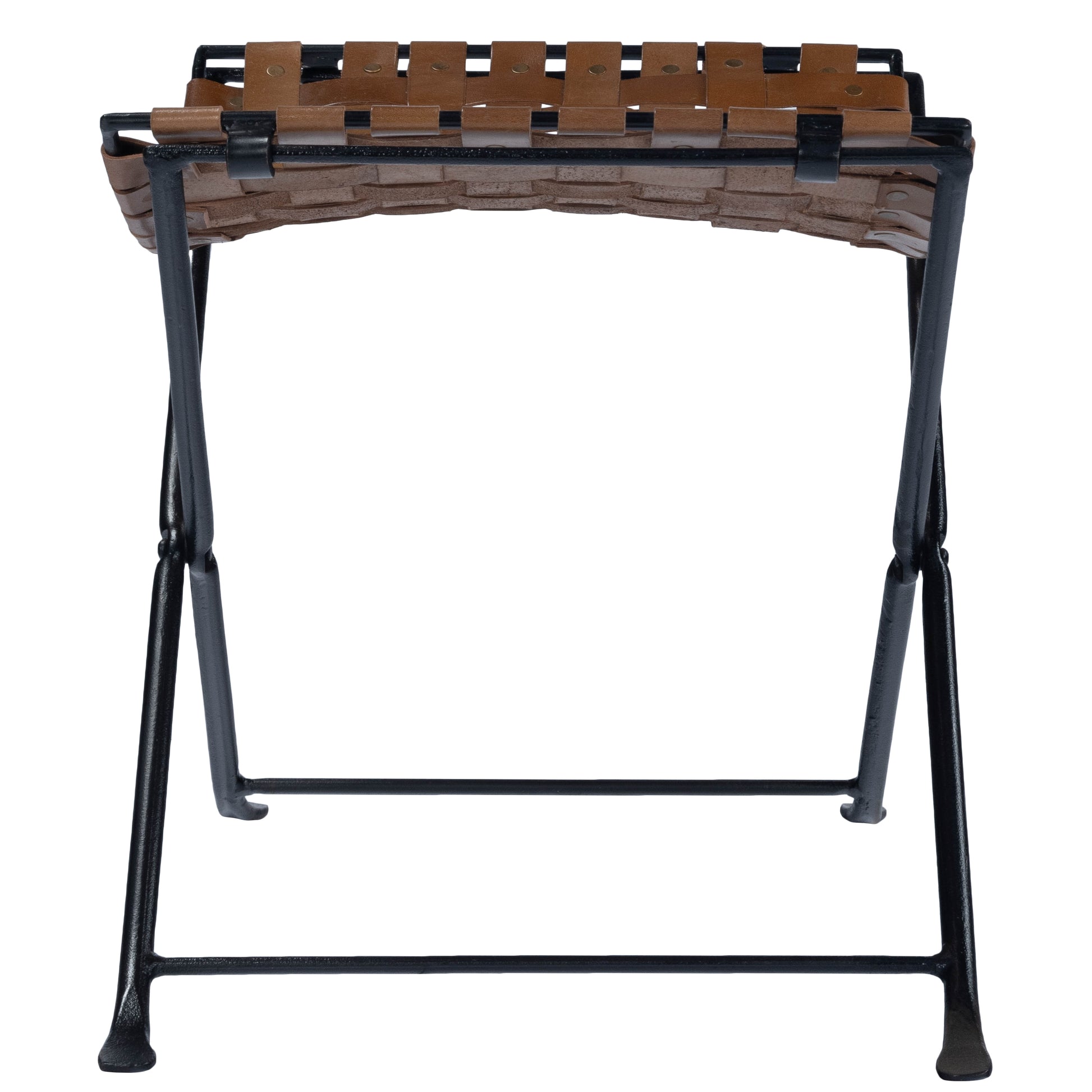 Butler Specialty Company Karma 17.5 in. Seat Height Foldable Woven Leather Stool, Medium Brown