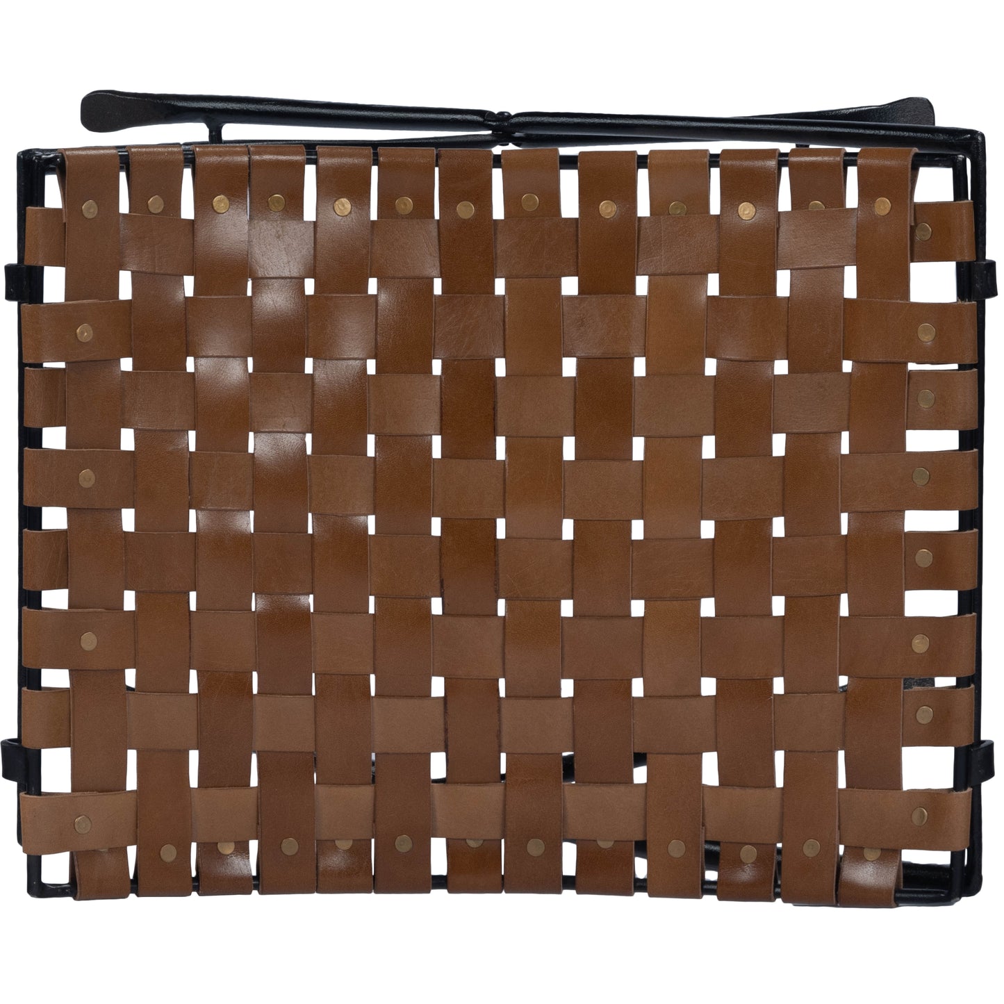 Butler Specialty Company Karma 17.5 in. Seat Height Foldable Woven Leather Stool, Medium Brown