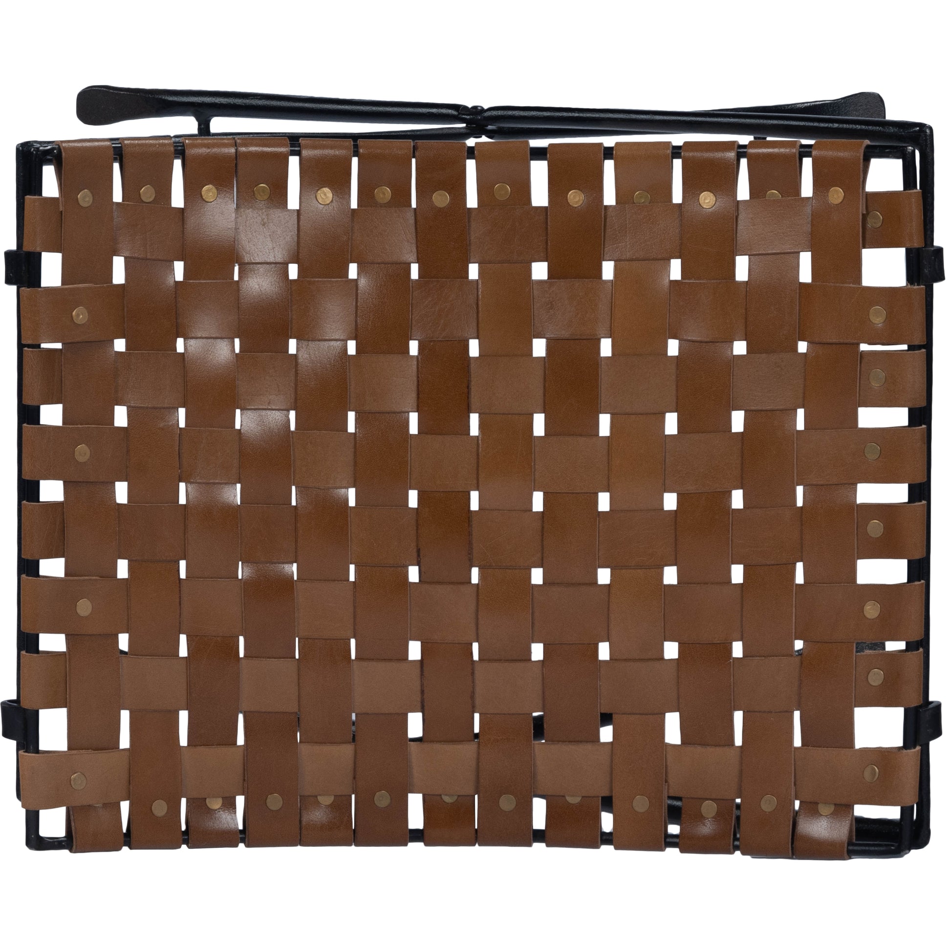 Butler Specialty Company Karma 17.5 in. Seat Height Foldable Woven Leather Stool, Medium Brown