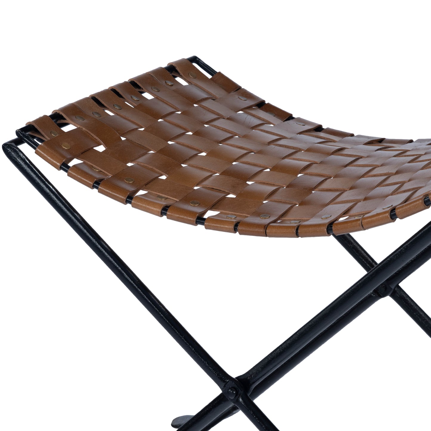 Butler Specialty Company Karma 17.5 in. Seat Height Foldable Woven Leather Stool, Medium Brown