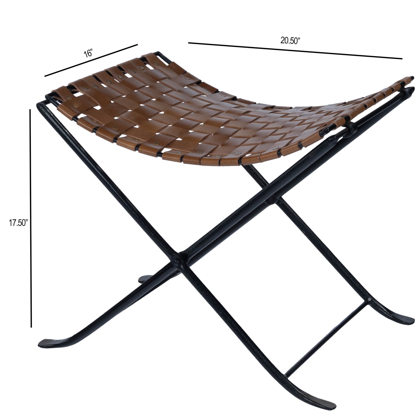 Butler Specialty Company Karma 17.5 in. Seat Height Foldable Woven Leather Stool, Medium Brown