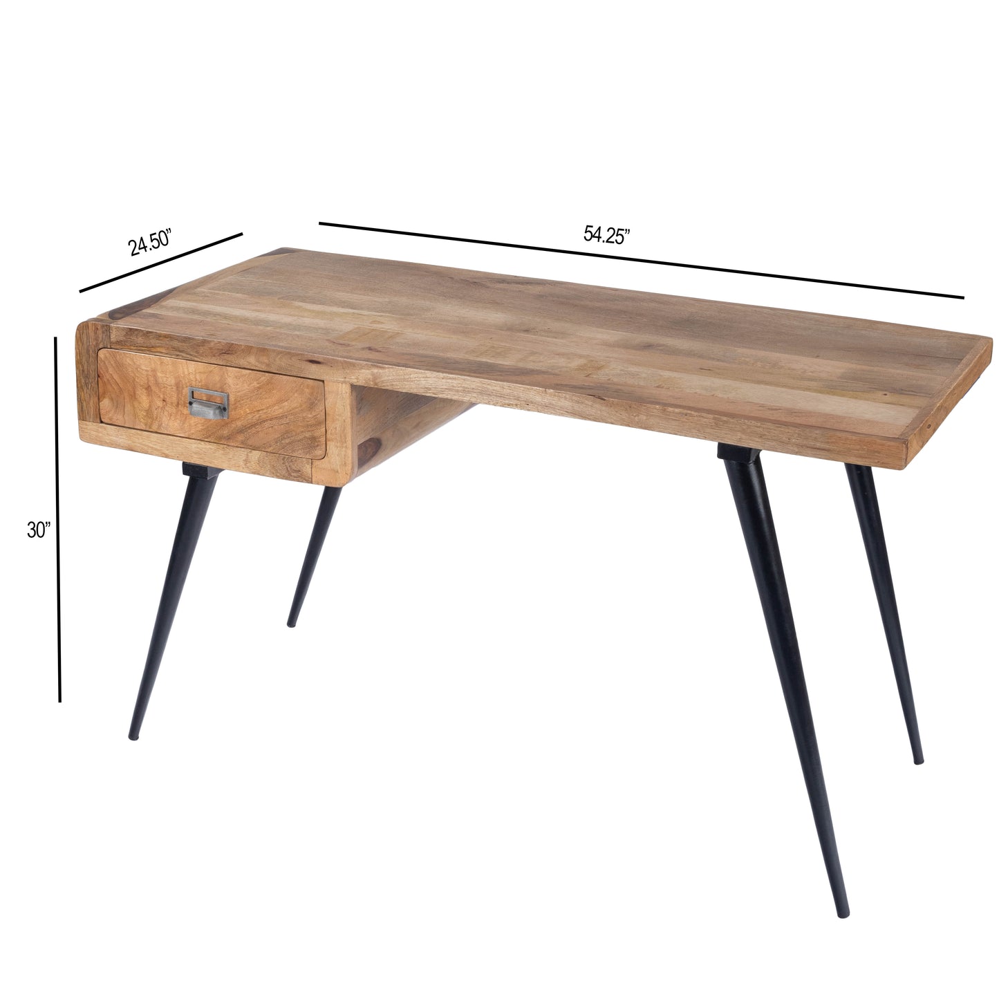 Butler Specialty Company Anuri 54.25 in. W Rectangular Wood and Metal 1 Drawer Writing Desk, Light Brown