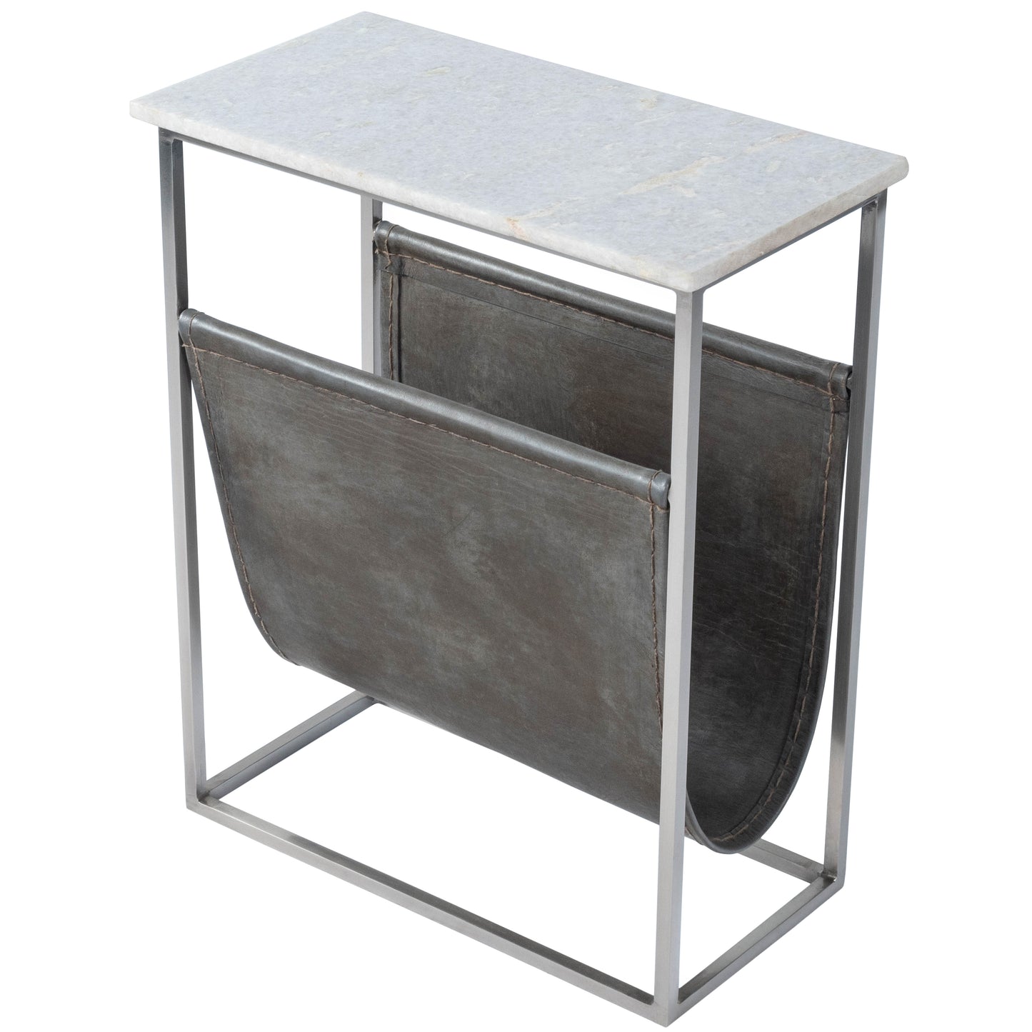 Butler Specialty Company Koler 17.5 in. W Rectangular Marble and Leather Narrow Magazine Side Table, Off-White