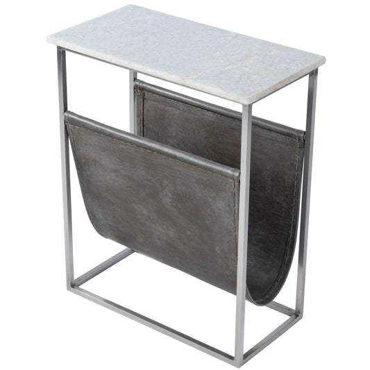 Butler Specialty Company Koler 17.5 in. W Rectangular Marble and Leather Narrow Magazine Side Table, Off-White