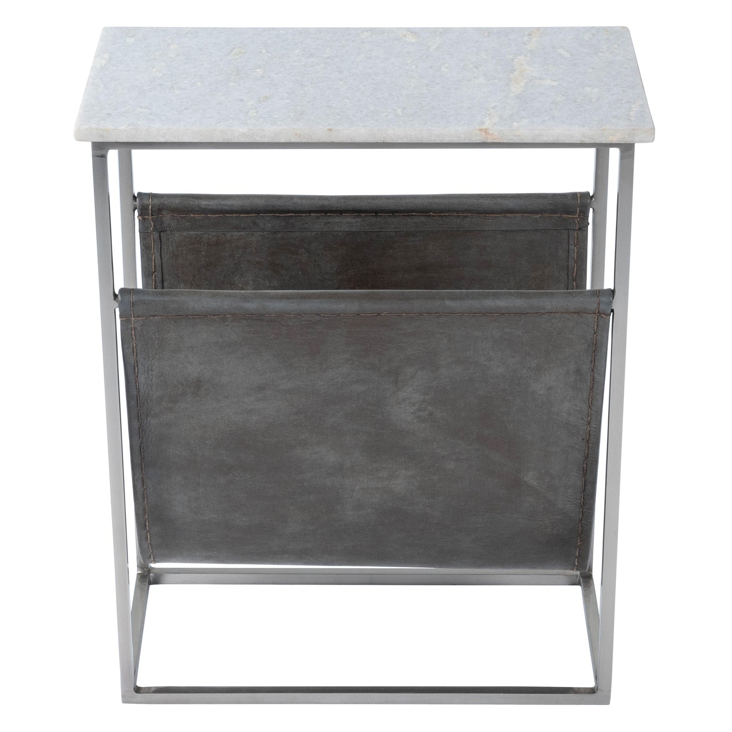Butler Specialty Company Koler 17.5 in. W Rectangular Marble and Leather Narrow Magazine Side Table, Off-White