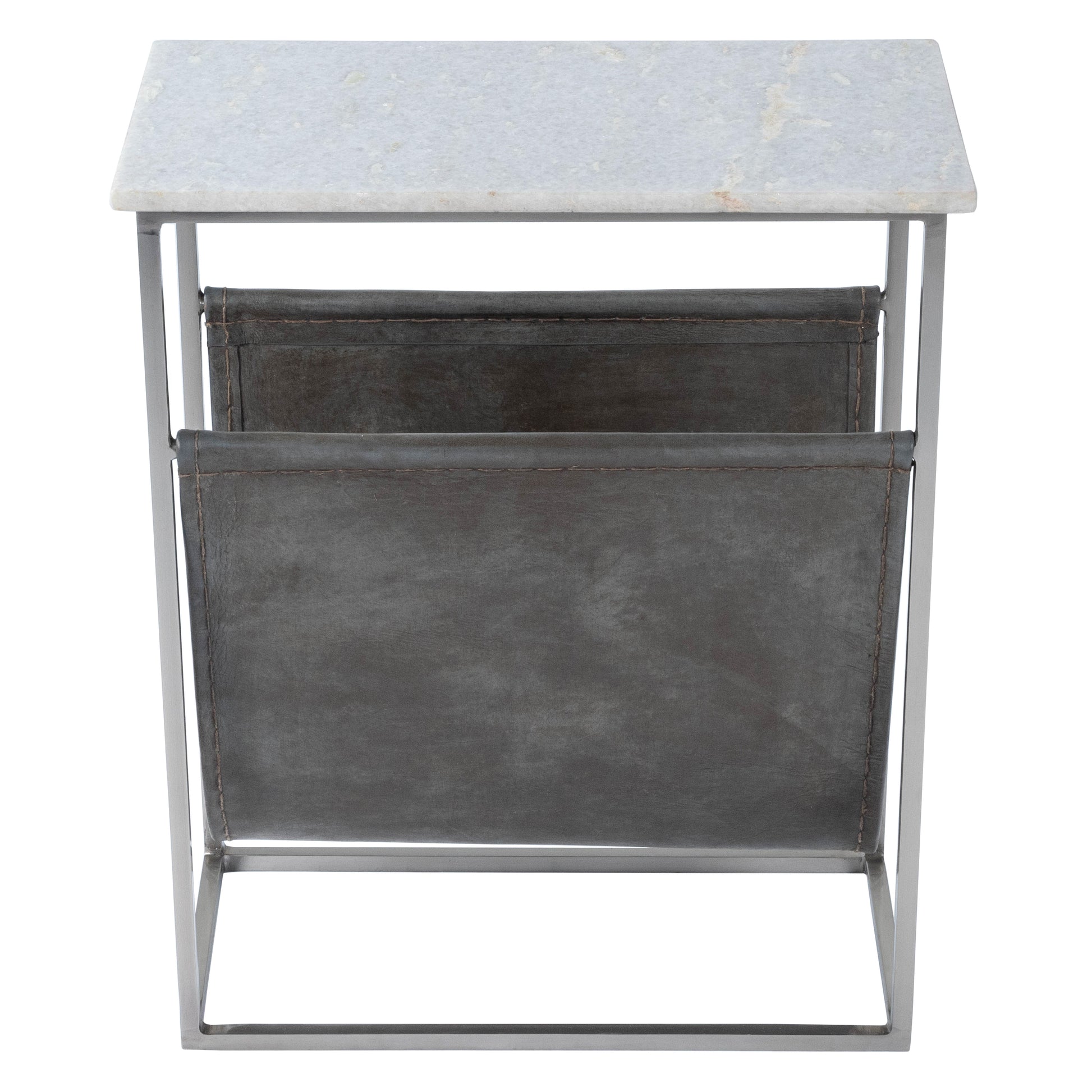 Butler Specialty Company Koler 17.5 in. W Rectangular Marble and Leather Narrow Magazine Side Table, Off-White