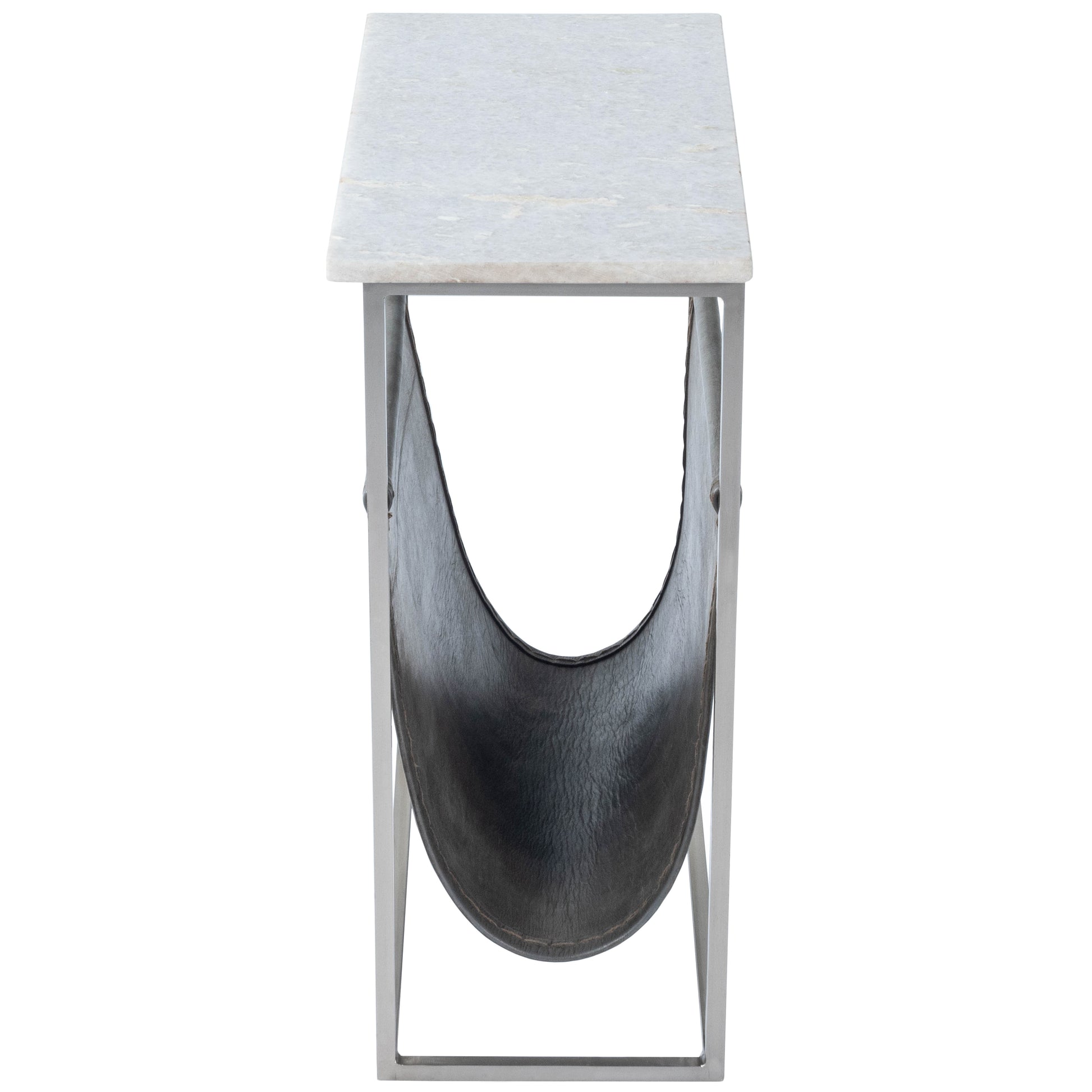 Butler Specialty Company Koler 17.5 in. W Rectangular Marble and Leather Narrow Magazine Side Table, Off-White