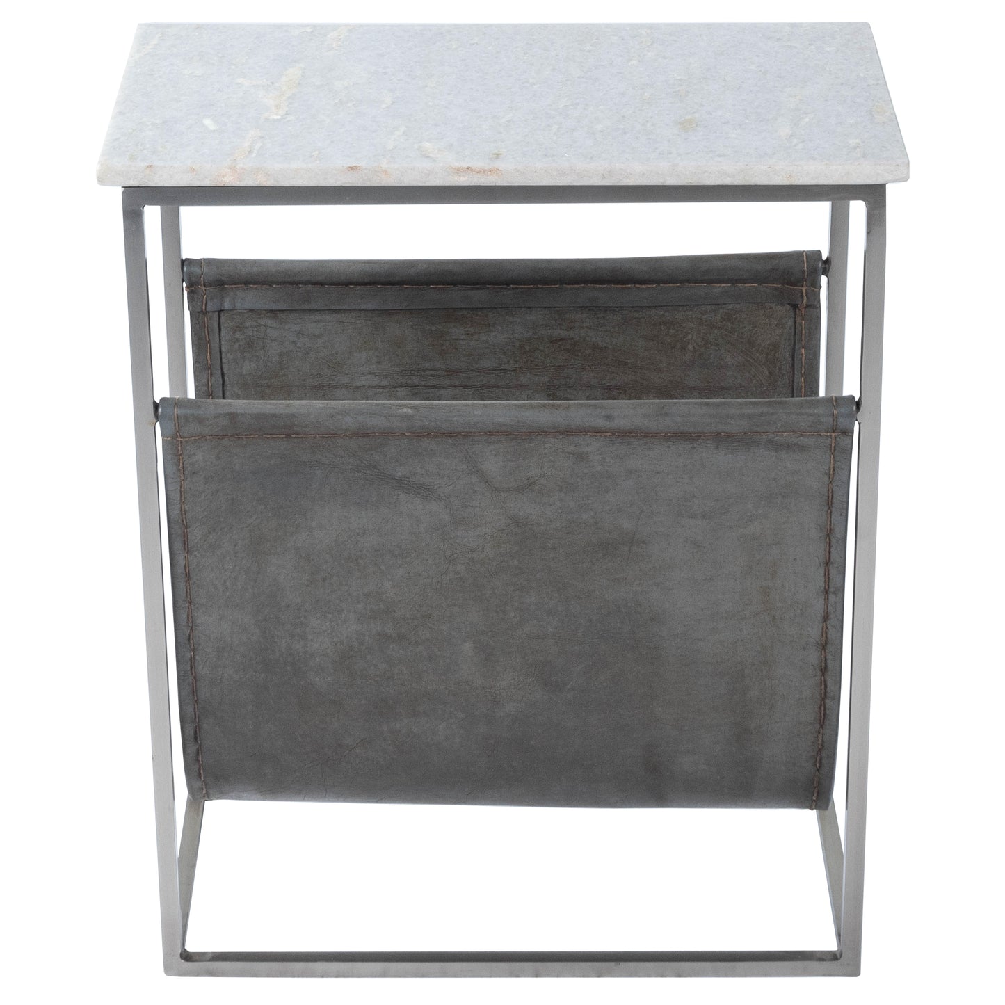 Butler Specialty Company Koler 17.5 in. W Rectangular Marble and Leather Narrow Magazine Side Table, Off-White
