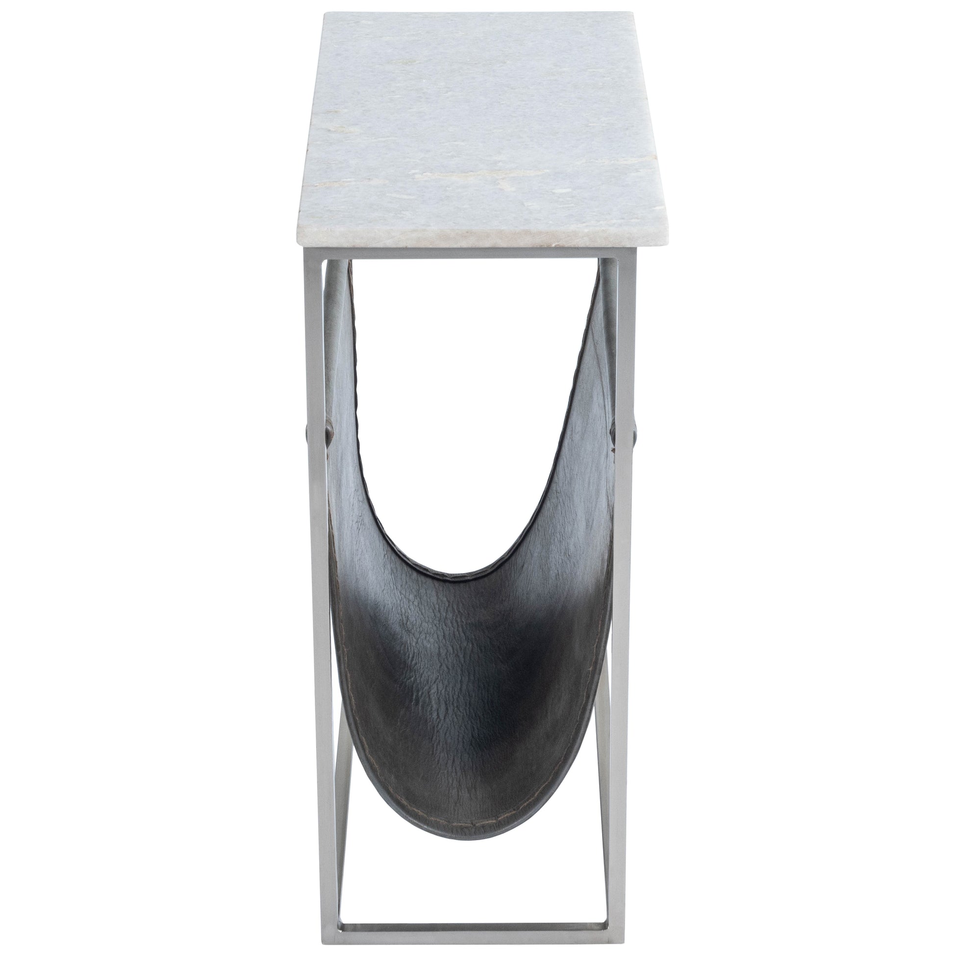 Butler Specialty Company Koler 17.5 in. W Rectangular Marble and Leather Narrow Magazine Side Table, Off-White