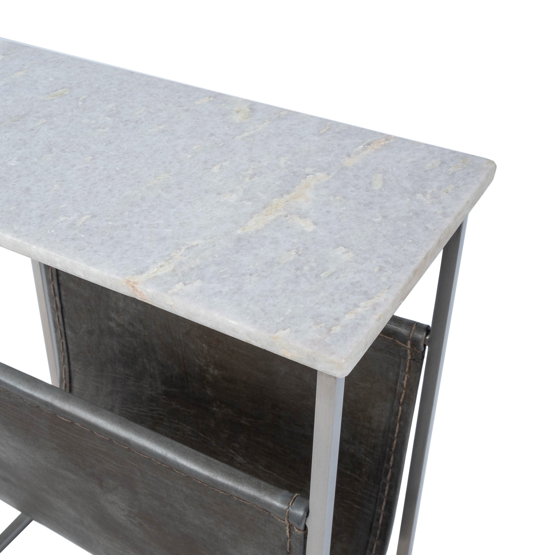 Butler Specialty Company Koler 17.5 in. W Rectangular Marble and Leather Narrow Magazine Side Table, Off-White