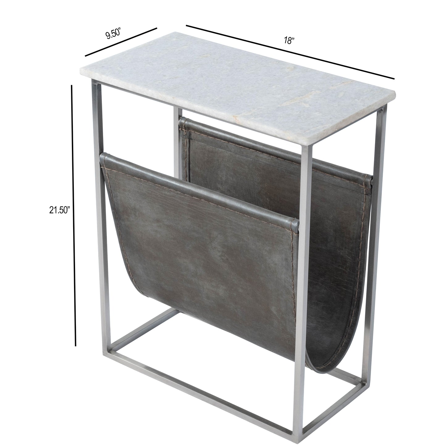 Butler Specialty Company Koler 17.5 in. W Rectangular Marble and Leather Narrow Magazine Side Table, Off-White