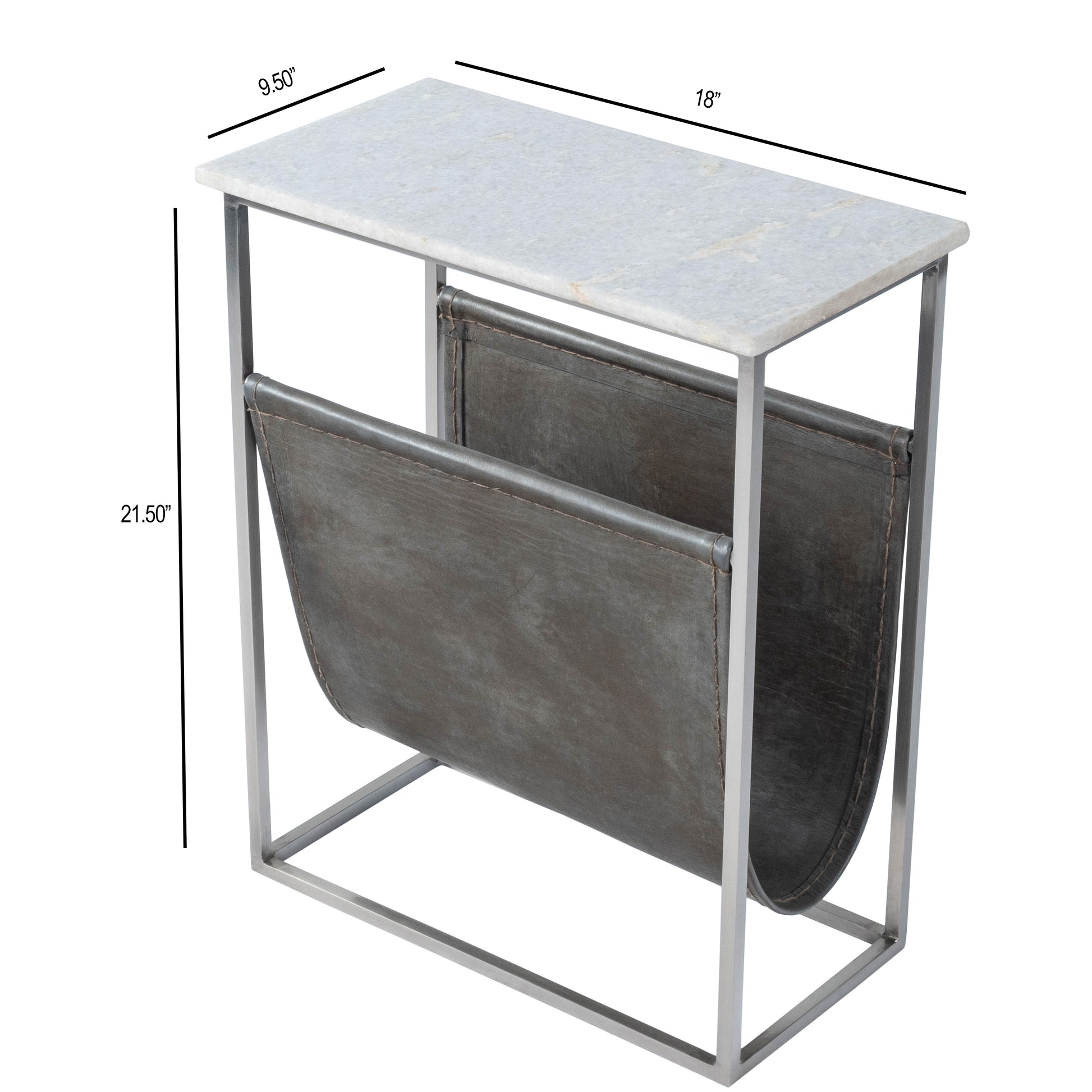 Butler Specialty Company Koler 17.5 in. W Rectangular Marble and Leather Narrow Magazine Side Table, Off-White