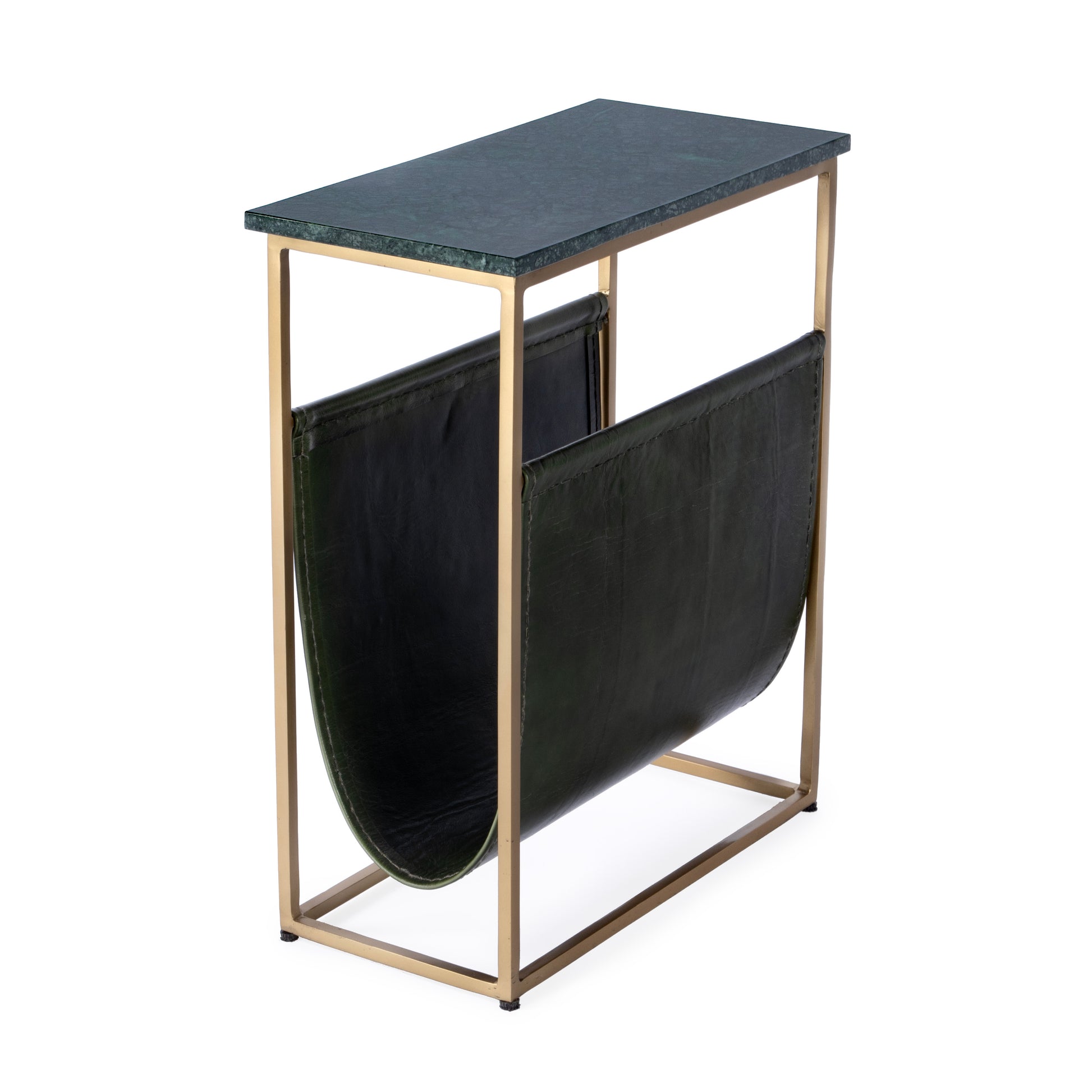 Butler Specialty Company Edie 17.5 in. W Rectangular Marble and Leather Narrow Magazine Side Table, Green