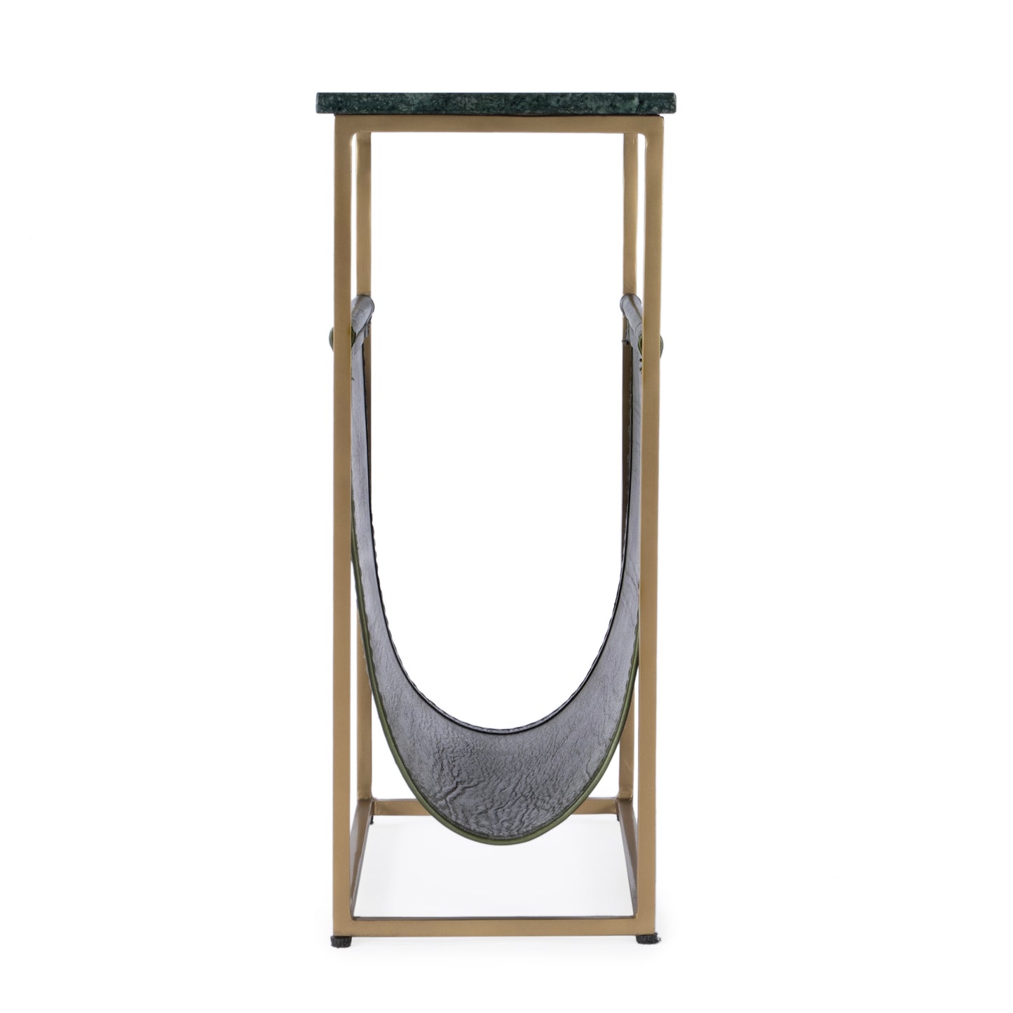 Butler Specialty Company Edie 17.5 in. W Rectangular Marble and Leather Narrow Magazine Side Table, Green