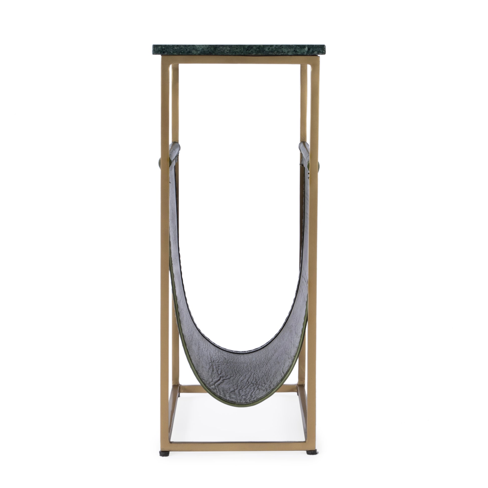 Butler Specialty Company Edie 17.5 in. W Rectangular Marble and Leather Narrow Magazine Side Table, Green
