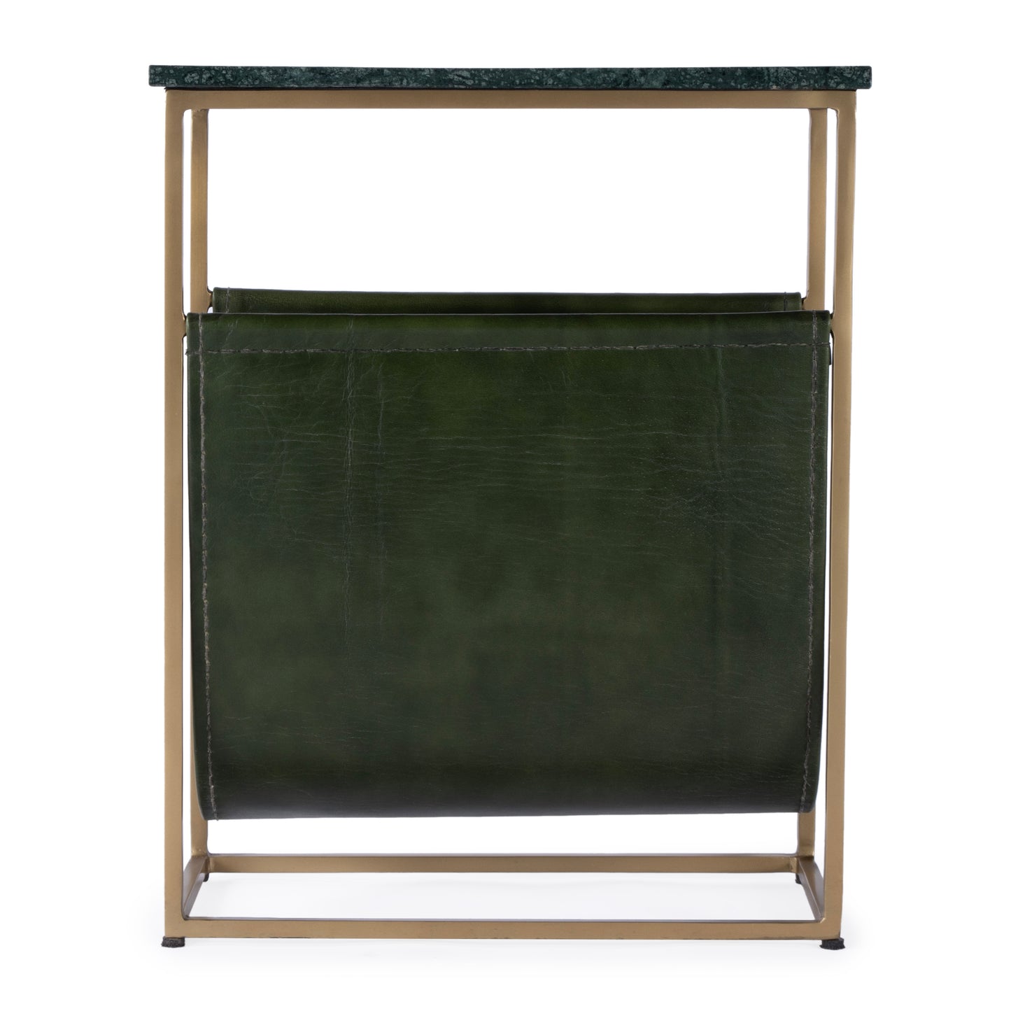 Butler Specialty Company Edie 17.5 in. W Rectangular Marble and Leather Narrow Magazine Side Table, Green