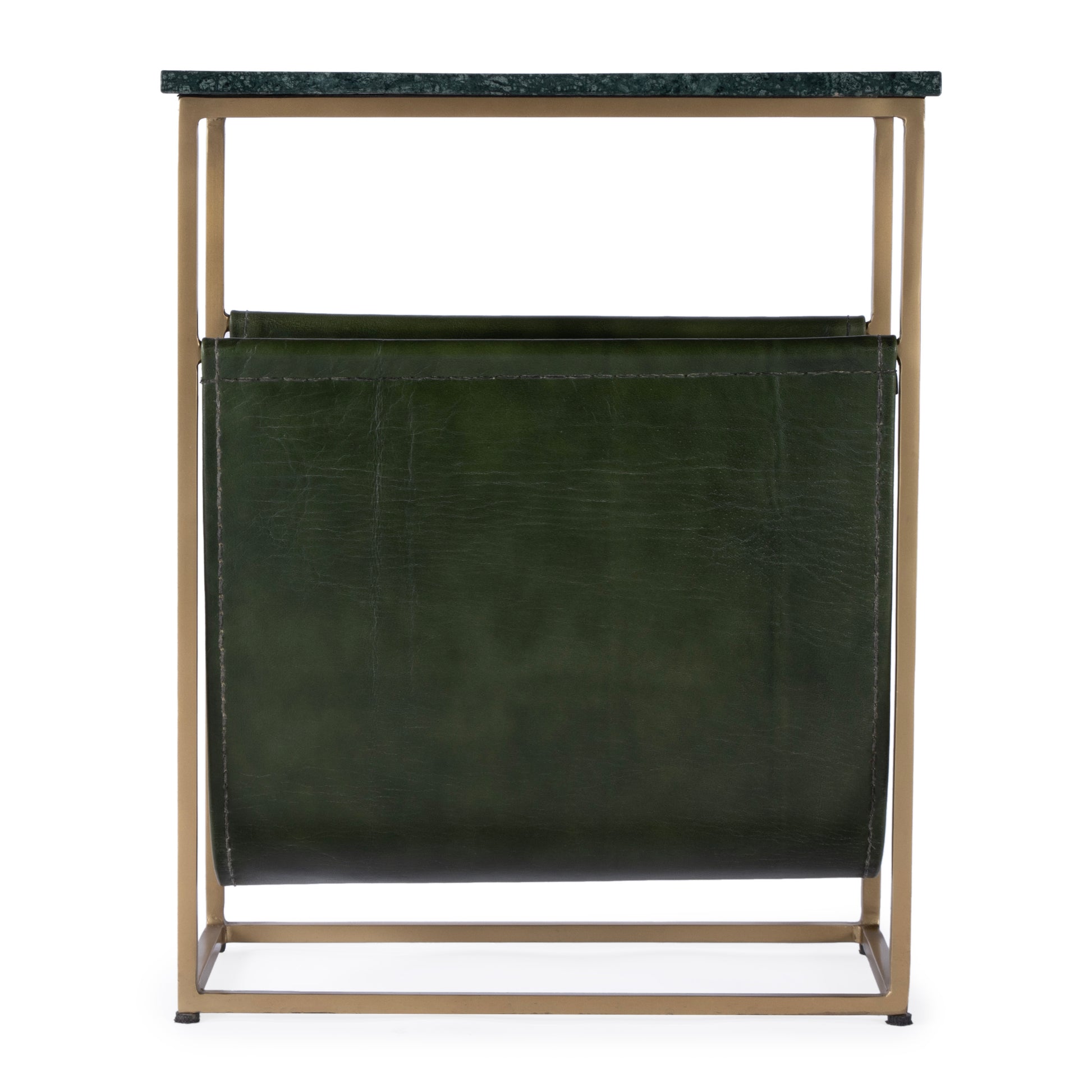 Butler Specialty Company Edie 17.5 in. W Rectangular Marble and Leather Narrow Magazine Side Table, Green