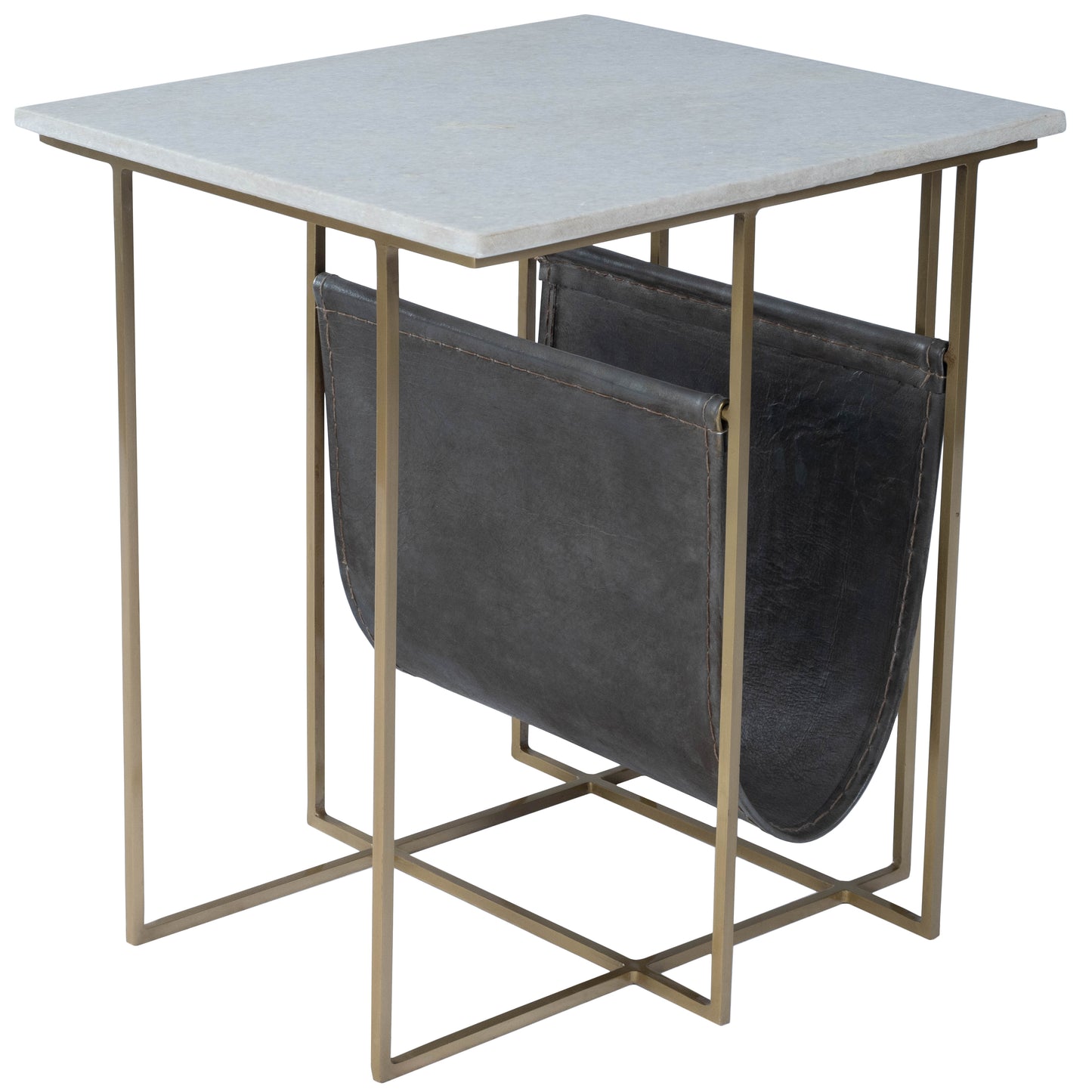 Butler Specialty Company Stephanik 20.25 in. W Rectangular Marble & Leather Magazine Side Table, Off-White
