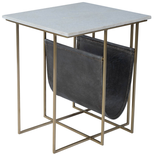 Butler Specialty Company Stephanik 20.25 in. W Rectangular Marble & Leather Magazine Side Table, Off-White