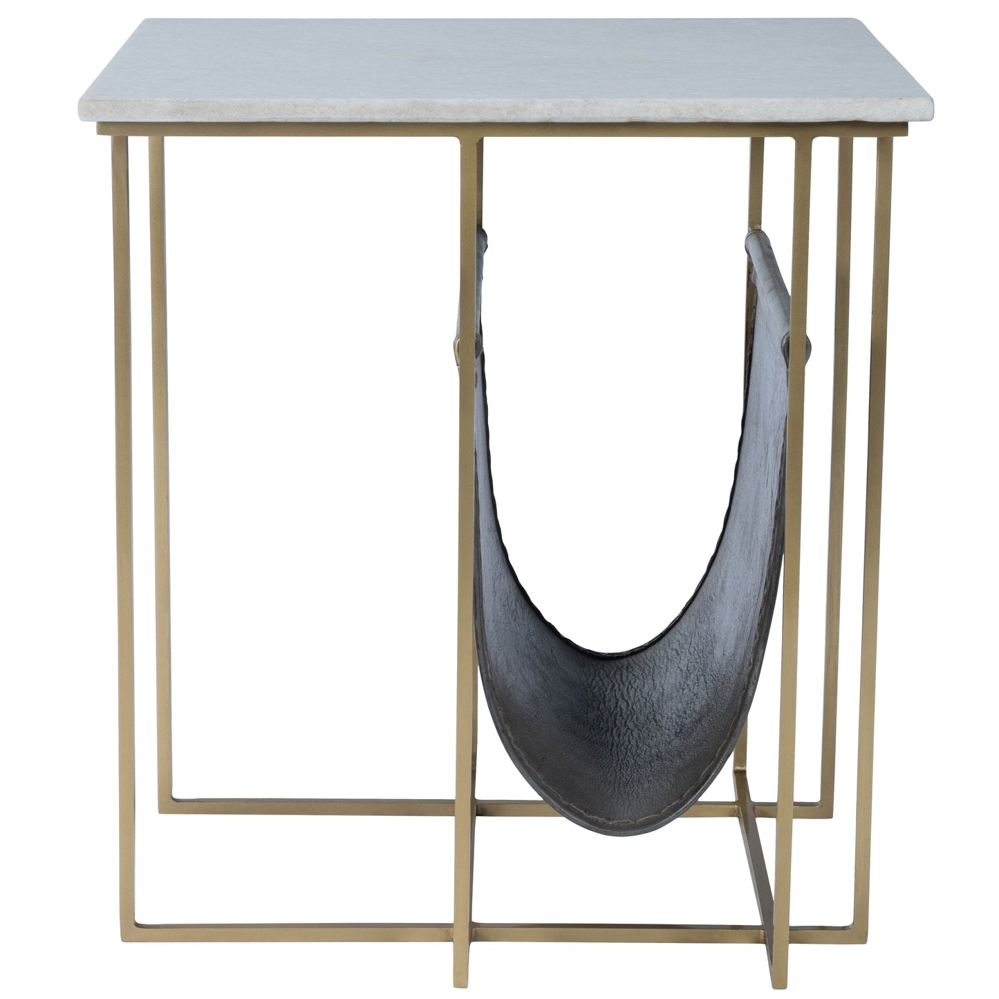 Butler Specialty Company Stephanik 20.25 in. W Rectangular Marble & Leather Magazine Side Table, Off-White