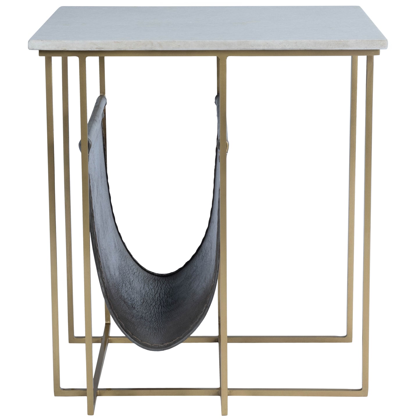 Butler Specialty Company Stephanik 20.25 in. W Rectangular Marble & Leather Magazine Side Table, Off-White