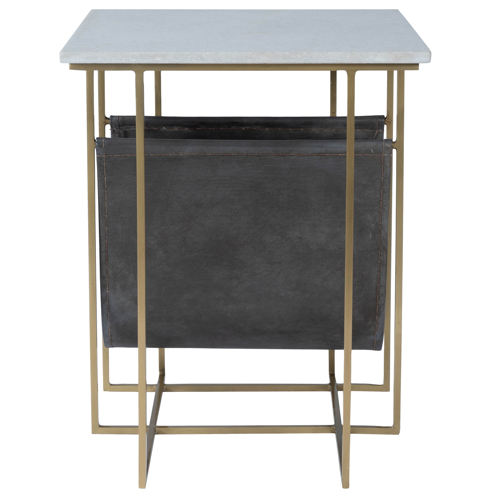 Butler Specialty Company Stephanik 20.25 in. W Rectangular Marble & Leather Magazine Side Table, Off-White