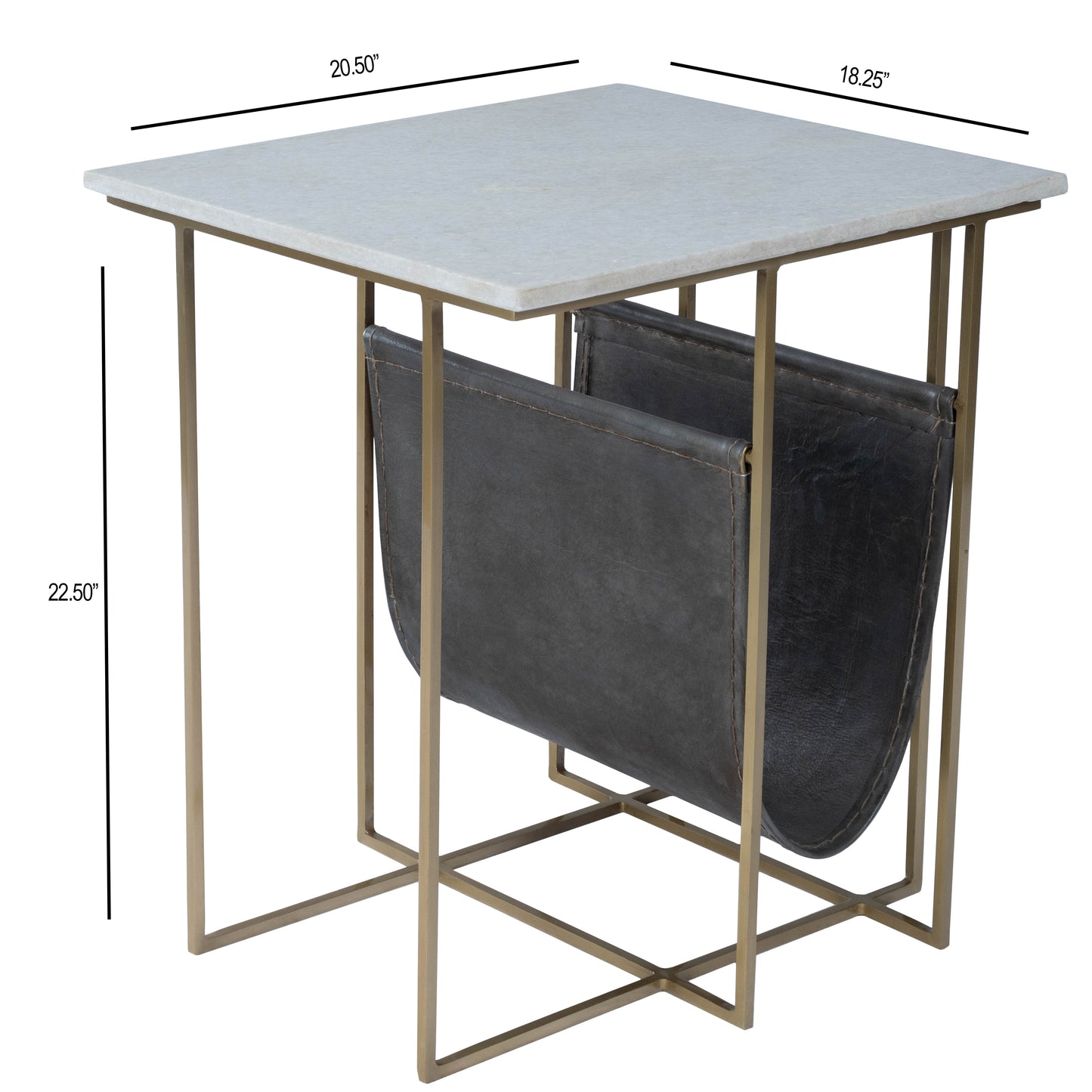 Butler Specialty Company Stephanik 20.25 in. W Rectangular Marble & Leather Magazine Side Table, Off-White