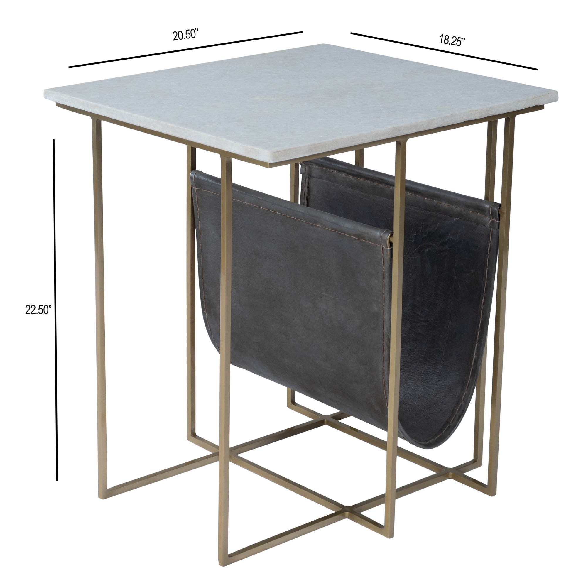 Butler Specialty Company Stephanik 20.25 in. W Rectangular Marble & Leather Magazine Side Table, Off-White