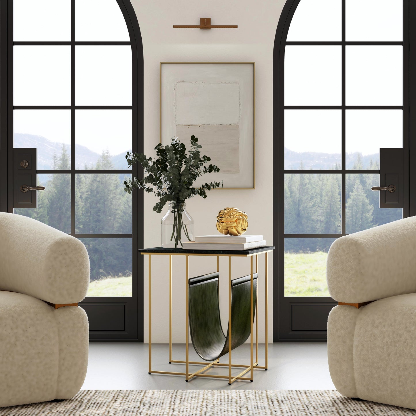 Butler Specialty Company Stephanik 20.25 in. W Rectangular Marble & Leather Magazine Side Table, Green