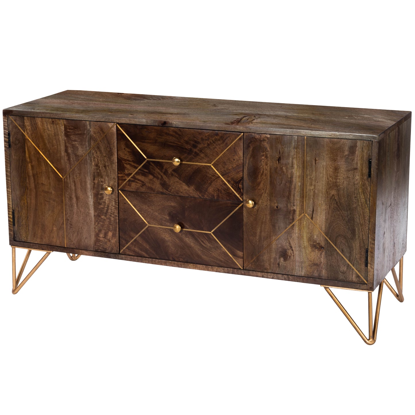Alda 47" Wood & Brass Metal Inlay 47.25" Tv Stand in Medium Brown 5478140