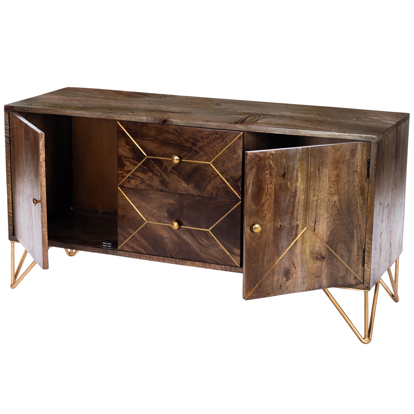 Alda 47" Wood & Brass Metal Inlay 47.25" Tv Stand in Medium Brown 5478140