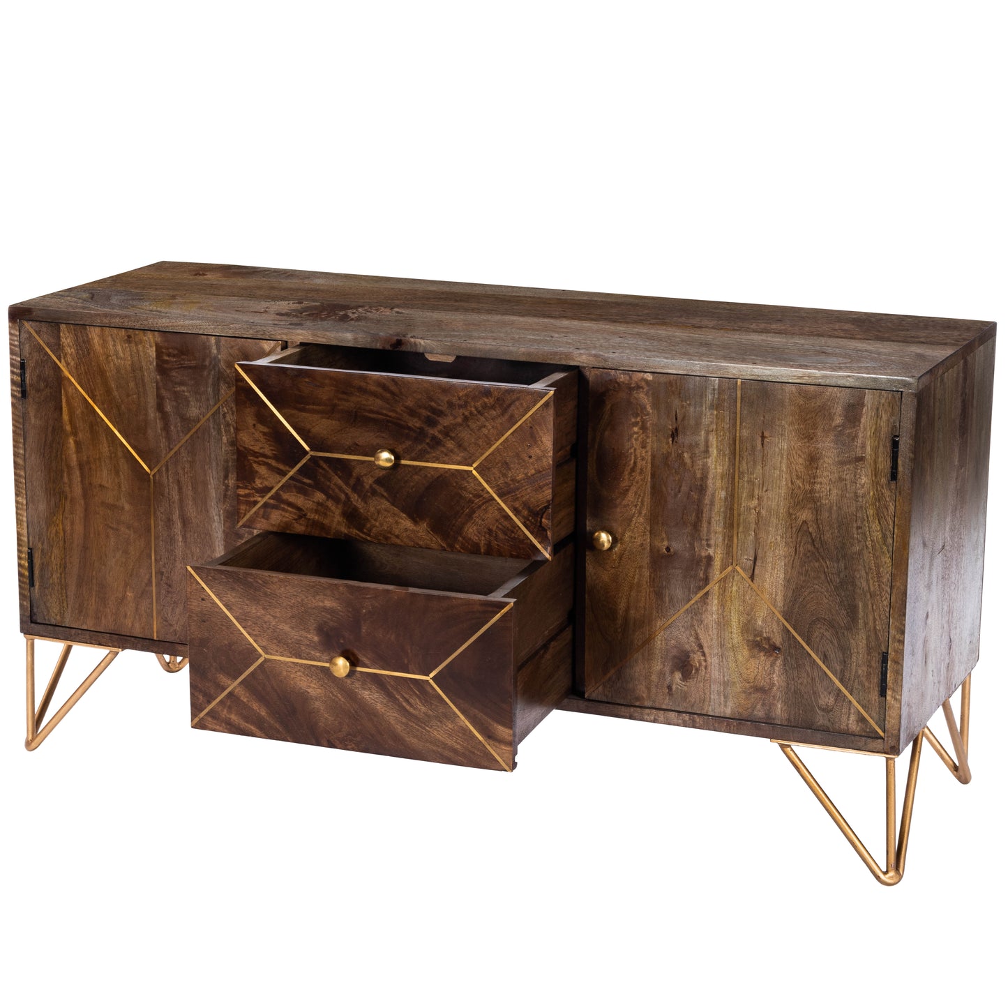 Alda 47" Wood & Brass Metal Inlay 47.25" Tv Stand in Medium Brown 5478140