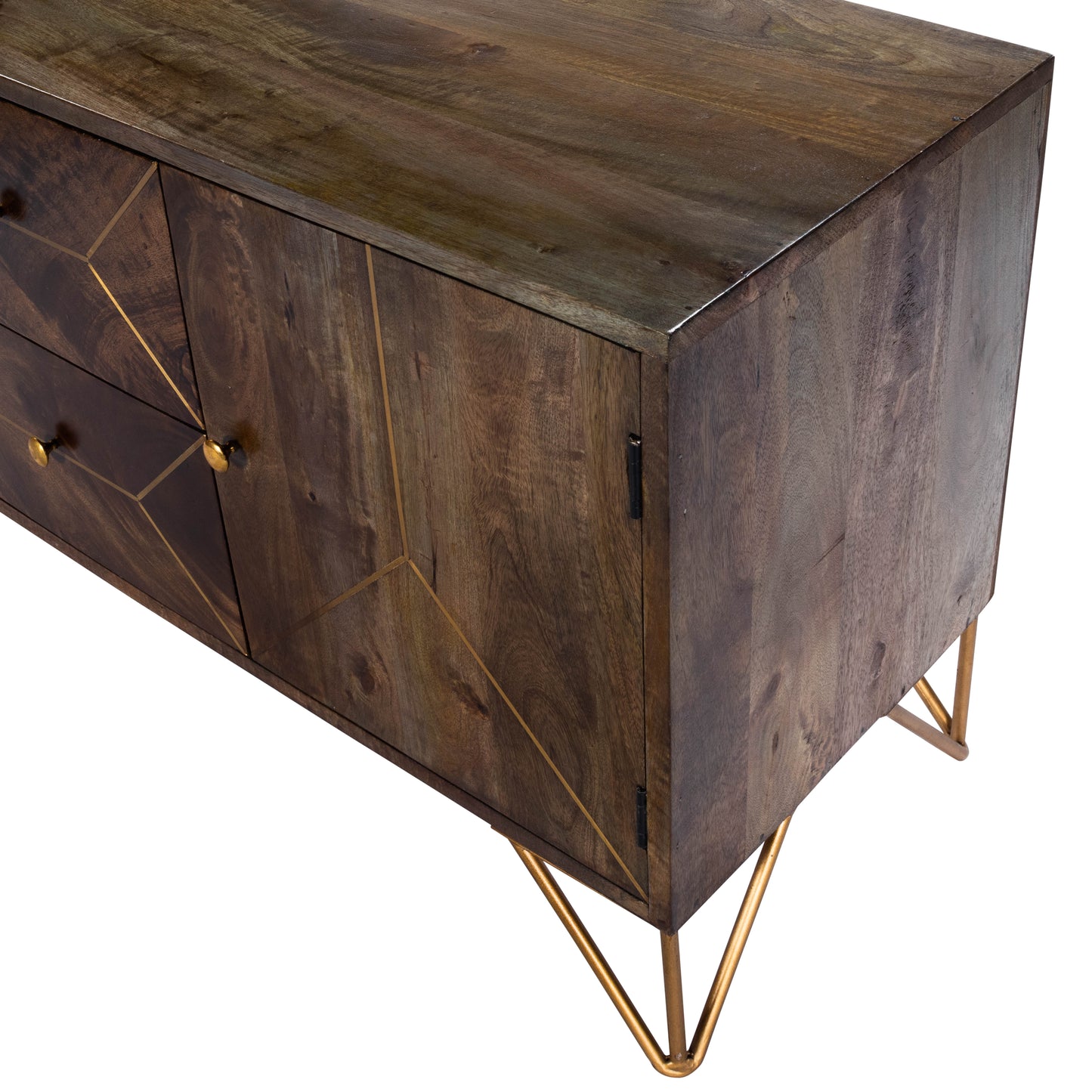 Alda 47" Wood & Brass Metal Inlay 47.25" Tv Stand in Medium Brown 5478140