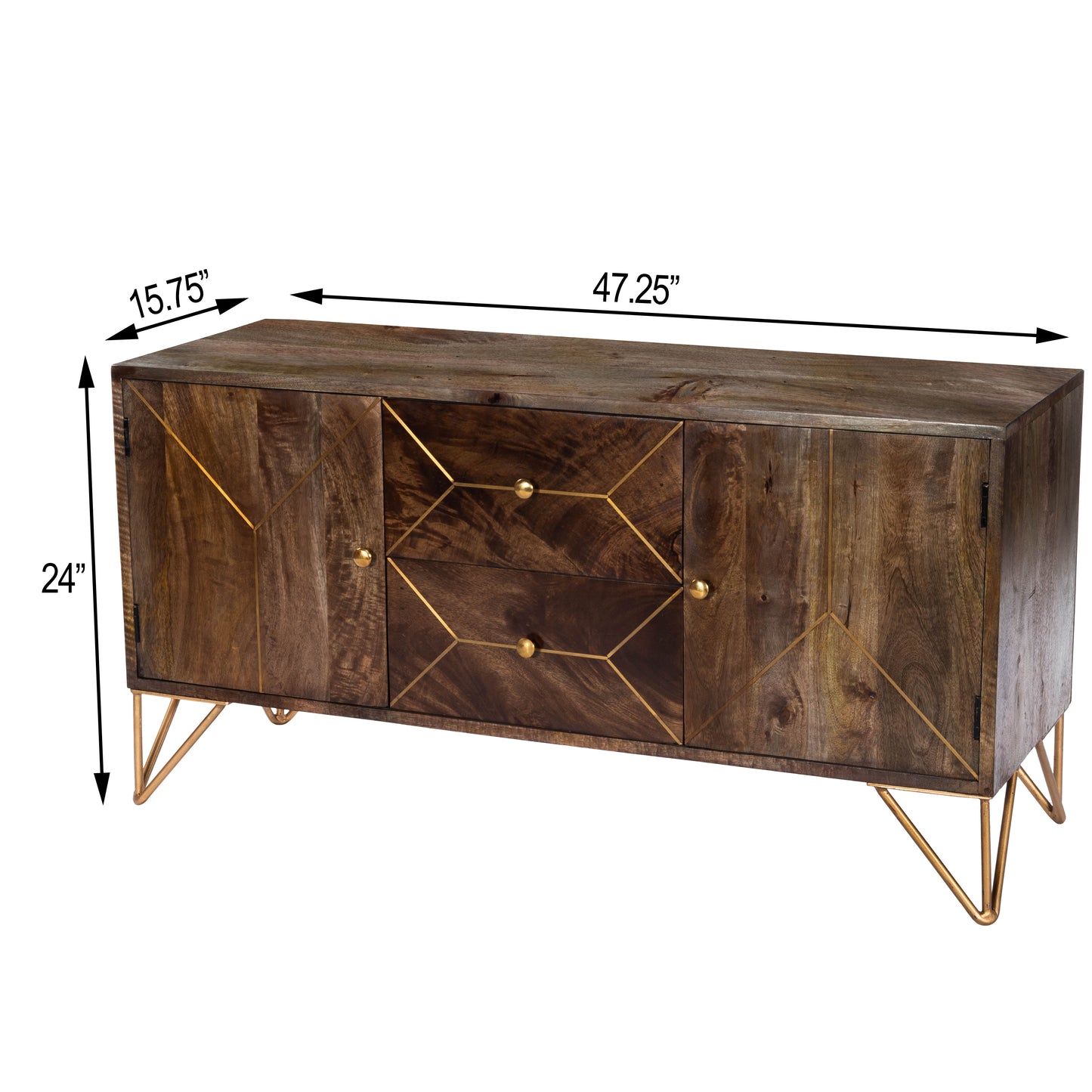 Alda 47" Wood & Brass Metal Inlay 47.25" Tv Stand in Medium Brown 5478140