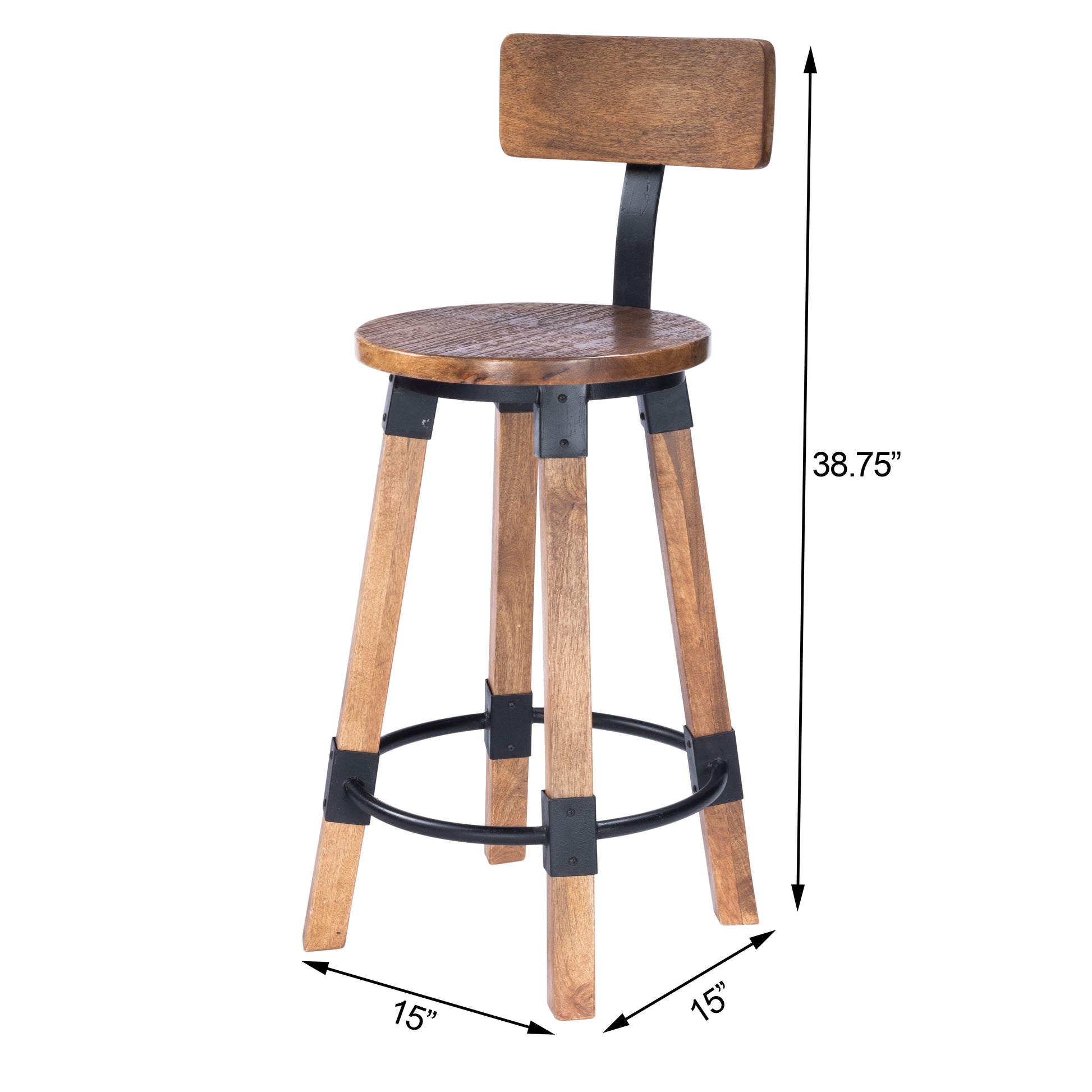 Butler Specialty Company Mountain Lodge 26 in. Seat Height Wood and Metal Counter Stool with Back, Natural Wood