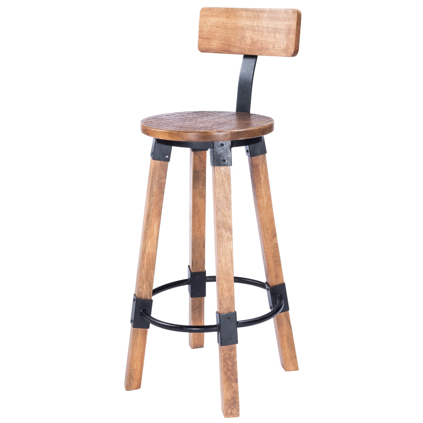 Butler Specialty Company Mountain Lodge 30 in. Seat Height Wood and Metal Bar Stool with Back, Natural Wood