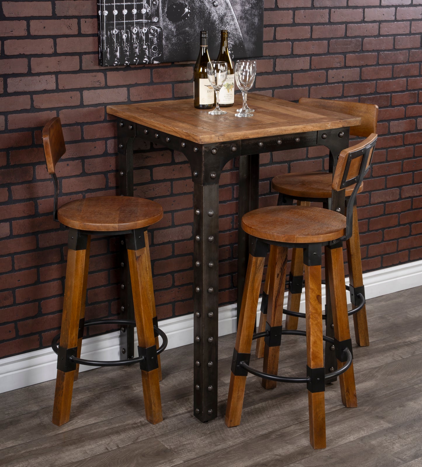Butler Specialty Company Mountain Lodge 30 in. Seat Height Wood and Metal Bar Stool with Back, Natural Wood