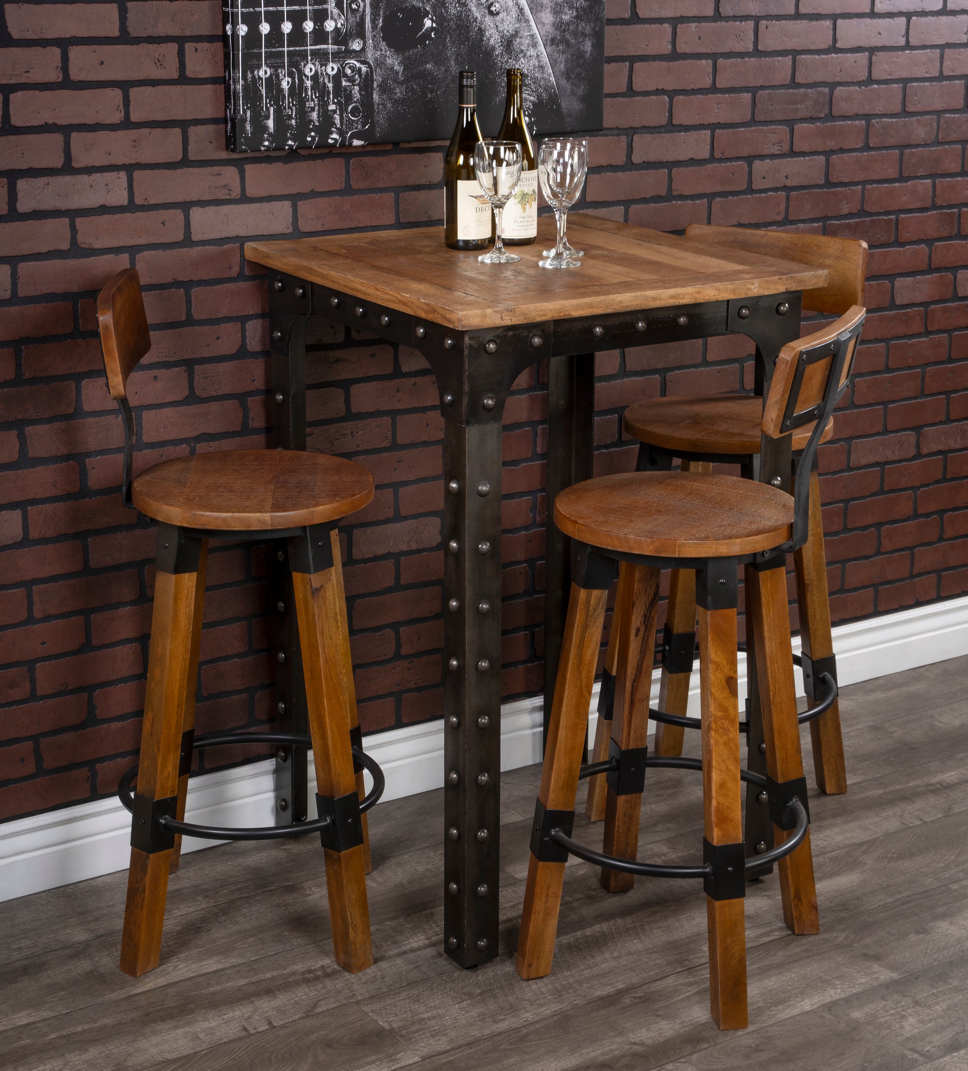 Butler Specialty Company Mountain Lodge 30 in. Seat Height Wood and Metal Bar Stool with Back, Natural Wood
