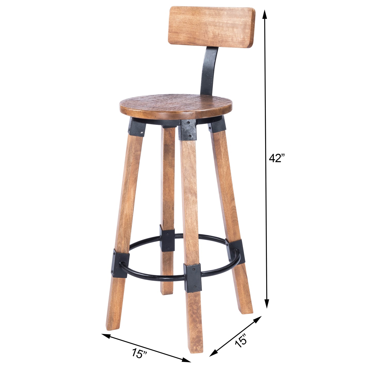 Butler Specialty Company Mountain Lodge 30 in. Seat Height Wood and Metal Bar Stool with Back, Natural Wood