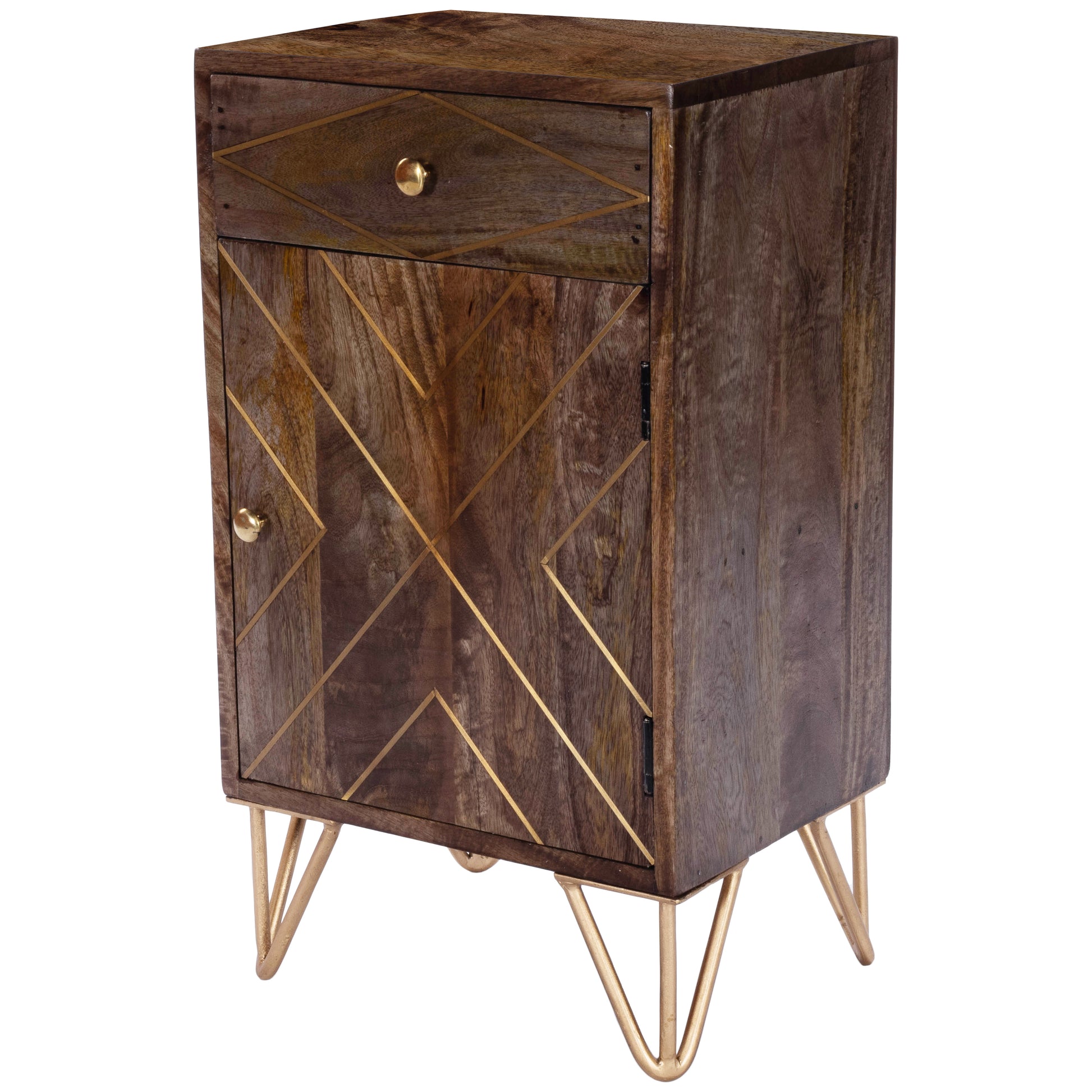 Butler Specialty Company Alda 15.5 in. W Rectangular Wood and Brass Metal Inlay 1 Drawer Accent Cabinet, Medium Brown