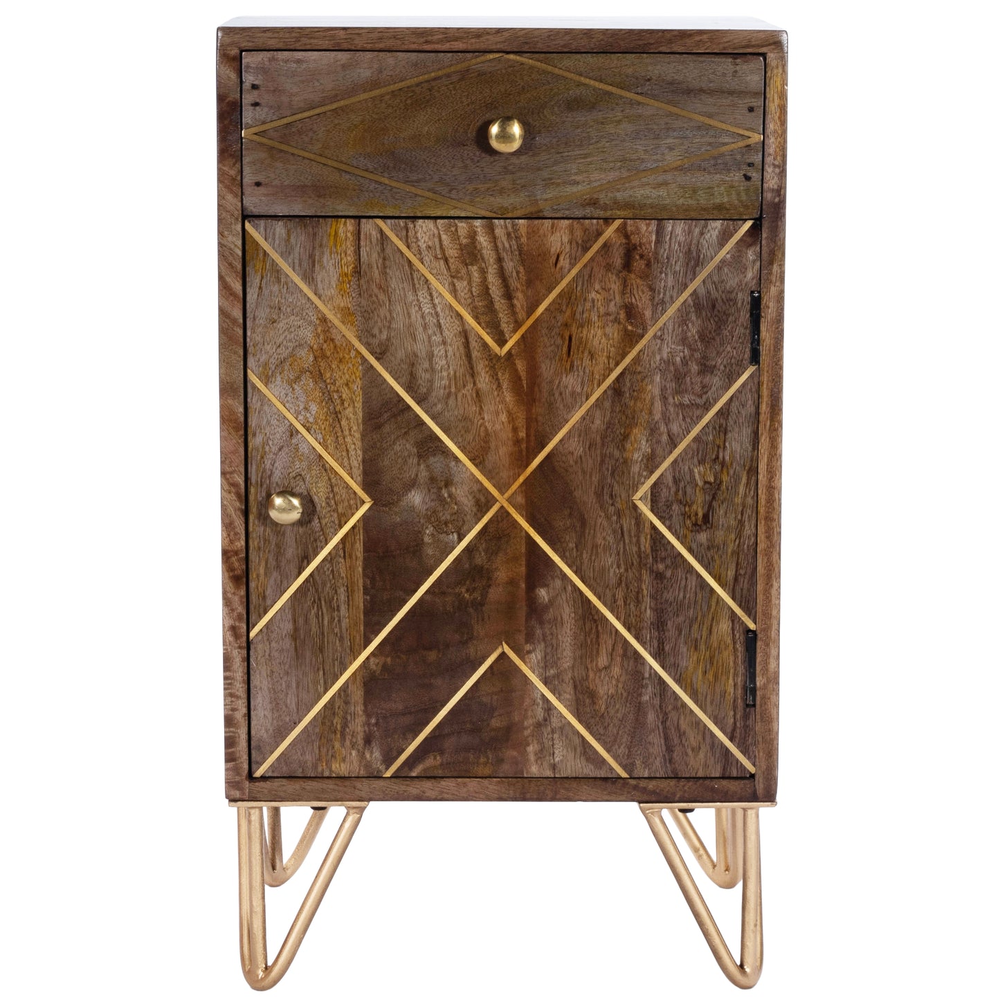 Butler Specialty Company Alda 15.5 in. W Rectangular Wood and Brass Metal Inlay 1 Drawer Accent Cabinet, Medium Brown